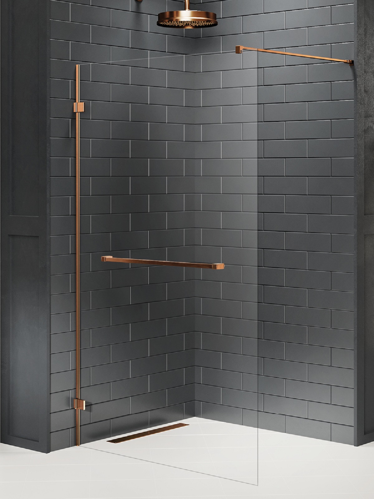 New Trendy Avexa Copper Brushed inloopdouchewand 50 cm koper geborsteld/helder glas EXK-7154