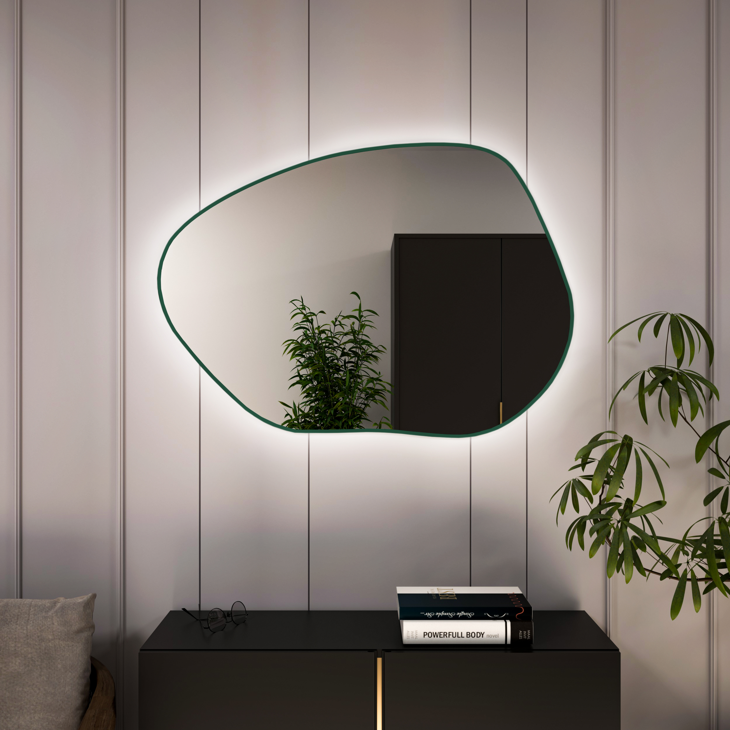 Baltica Design Bright Stain I spiegel 80x57 cm met verlichting groen 5904107931715
