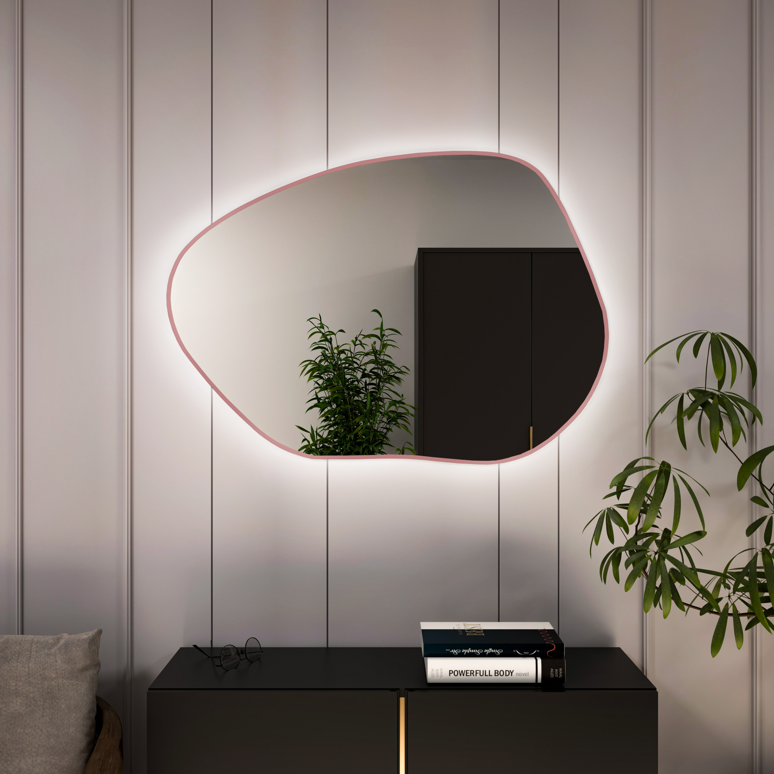 Baltica Design Bright Stain I spiegel 50x36 cm met verlichting roze 5904107931265
