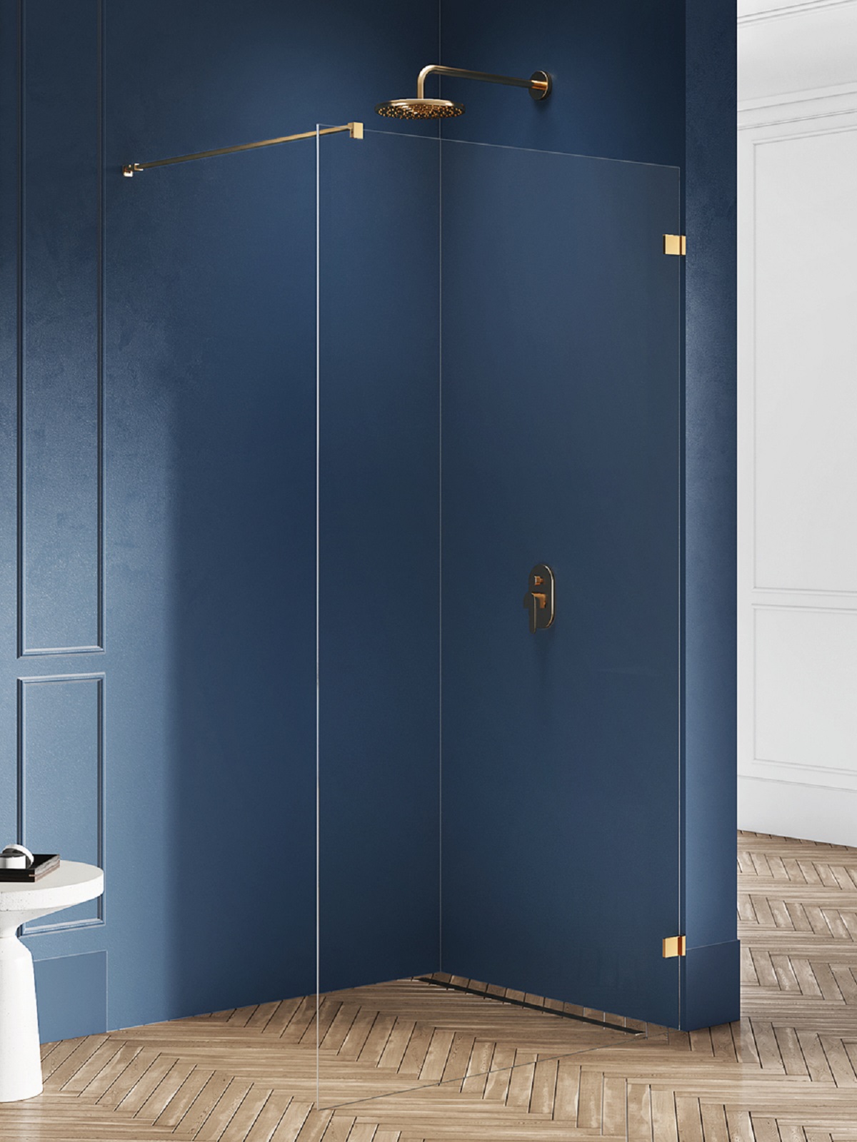New Trendy Avexa Gold Brushed inloopdouchewand 160 cm gouden geborsteld/helder glas EXK-7021