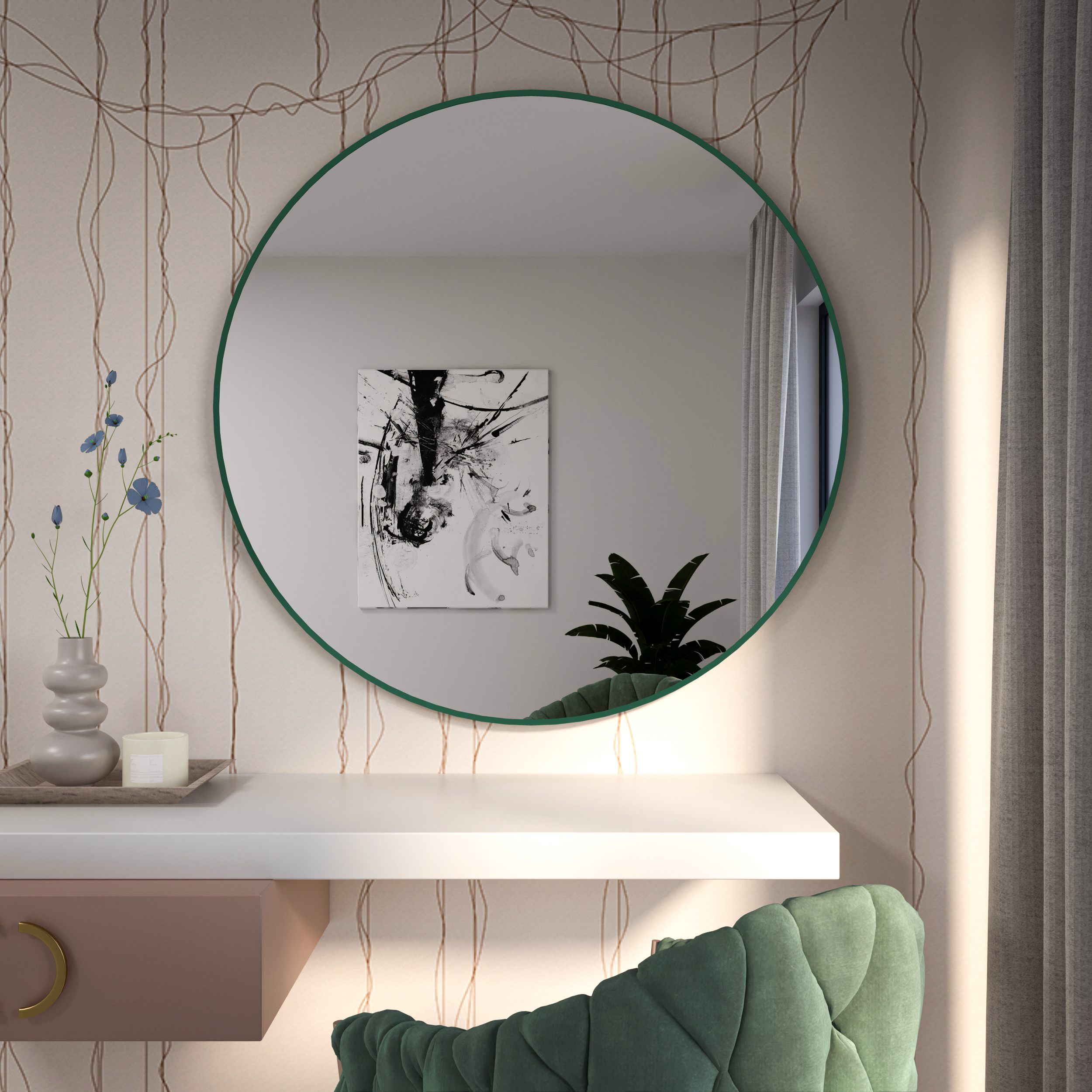 Baltica Design Tiny Border Round spiegel 60x60 cm rond groen 5904107930473