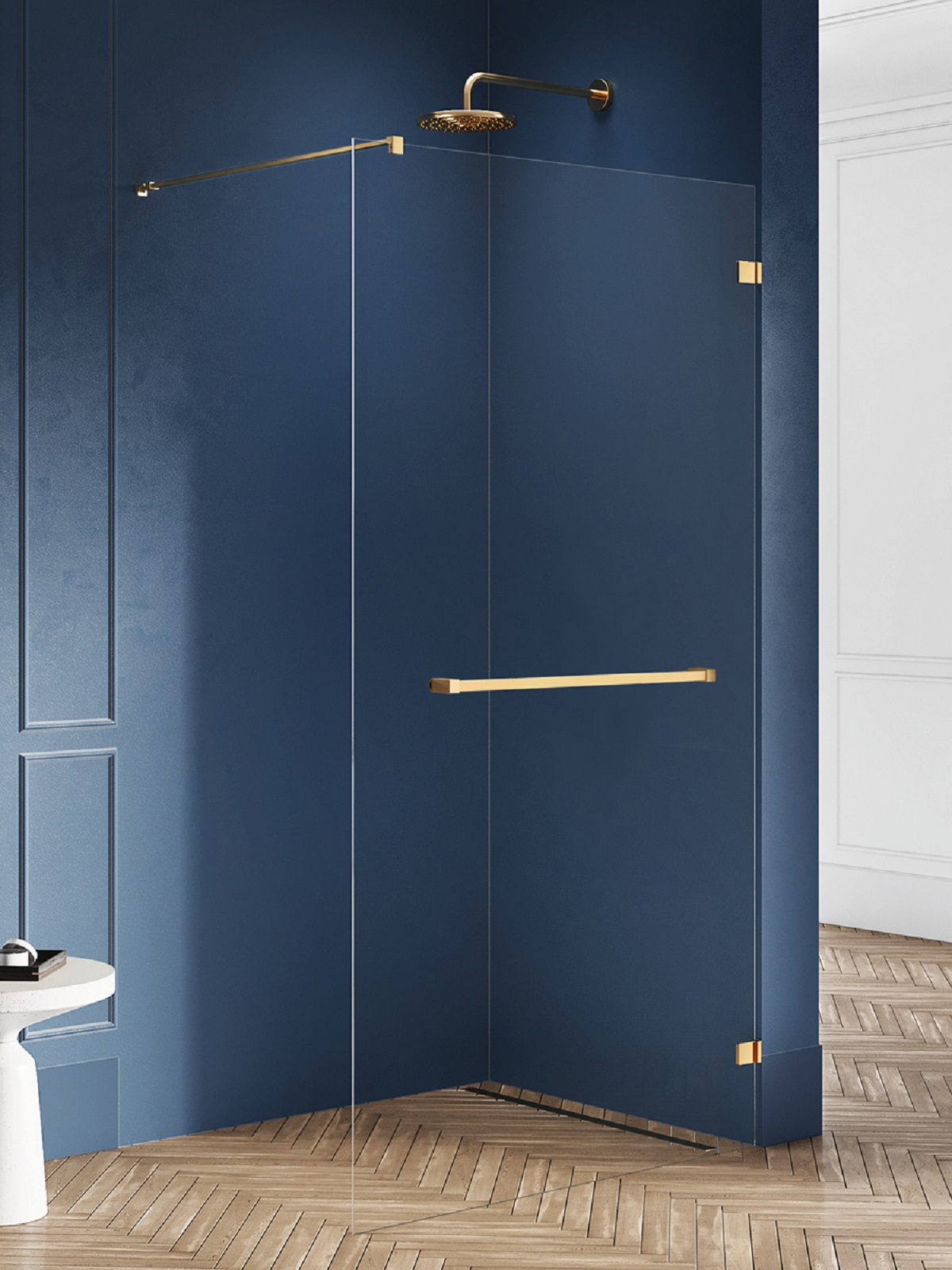 New Trendy Avexa Gold Brushed inloopdouchewand 120 cm gouden geborsteld/helder glas EXK-7029