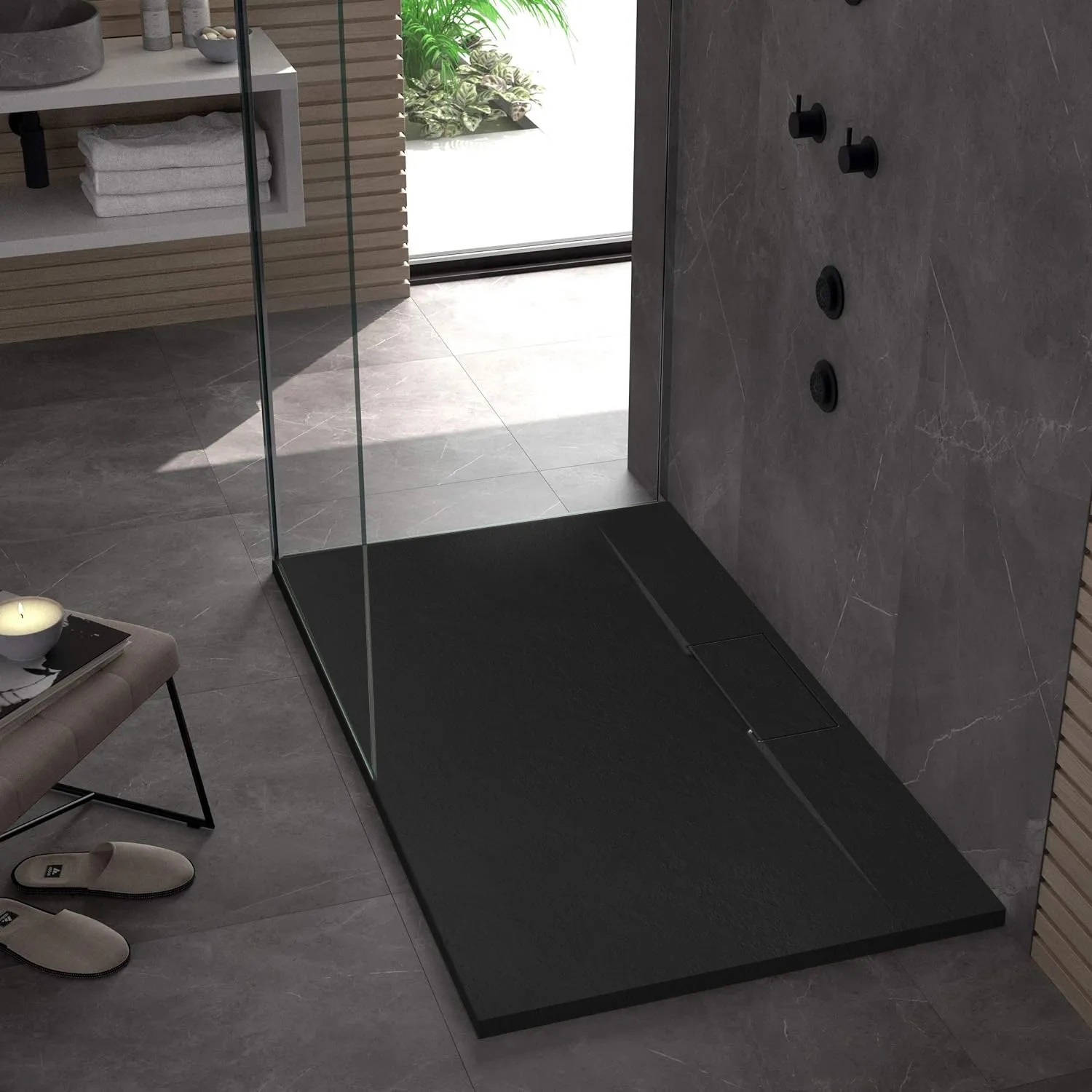 Rea Bazalt rechthoekige douchebak 100x80 cm zwart REA-K3323