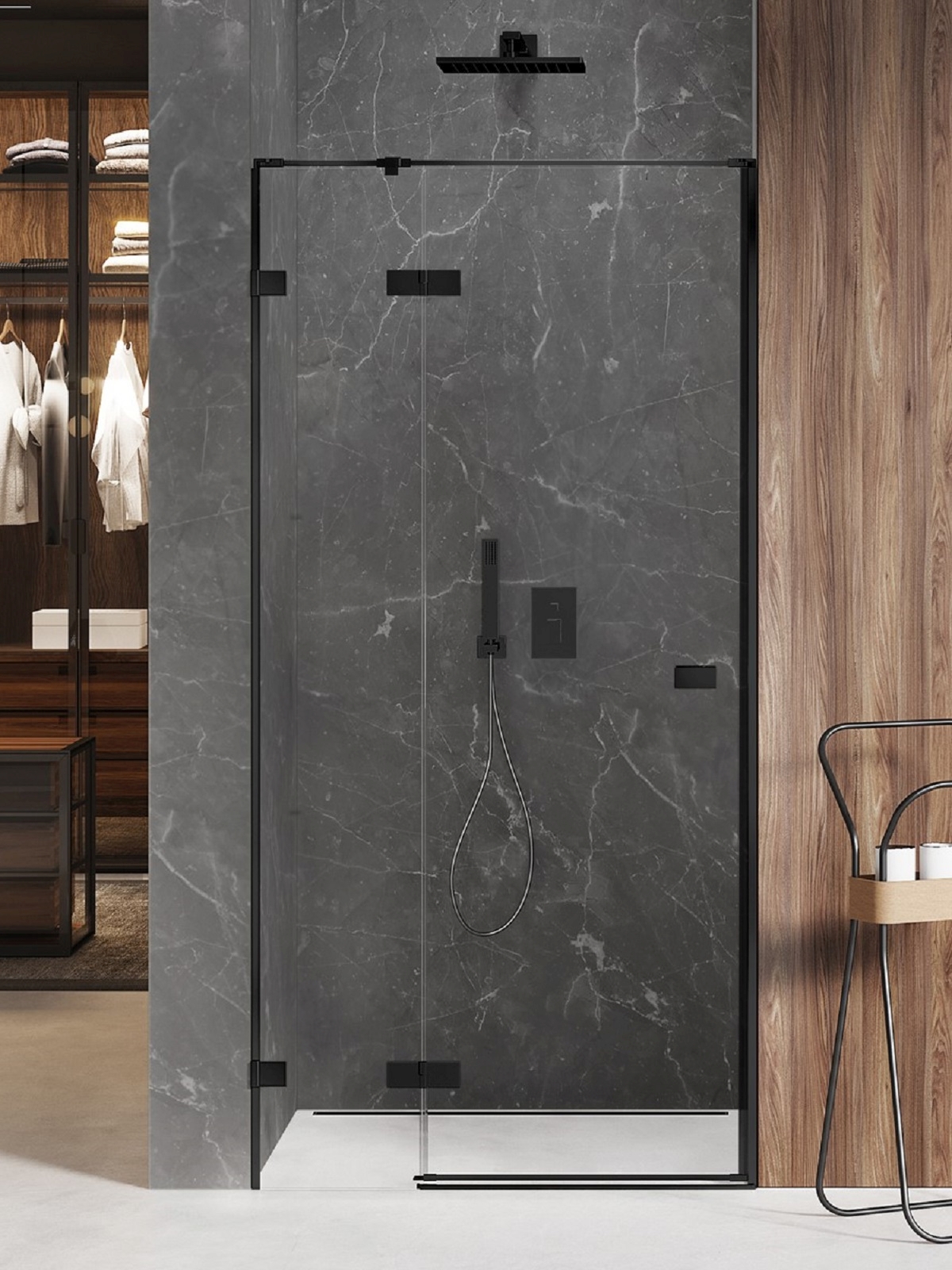New Trendy Avexa Black douchedeur 130 cm kantelbaar zwart mat/helder glas EXK-1556
