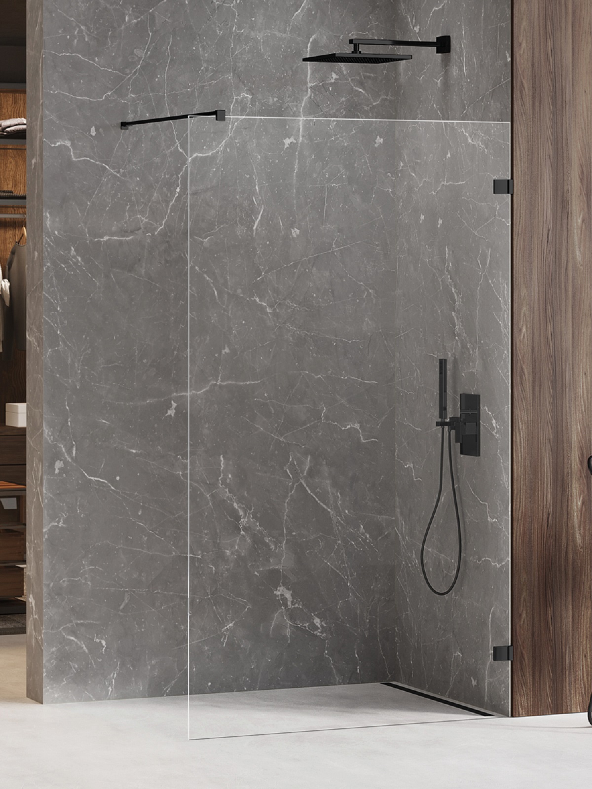 New Trendy Avexa Black inloopdouchewand 130 cm zwart mat/helder glas EXK-1966