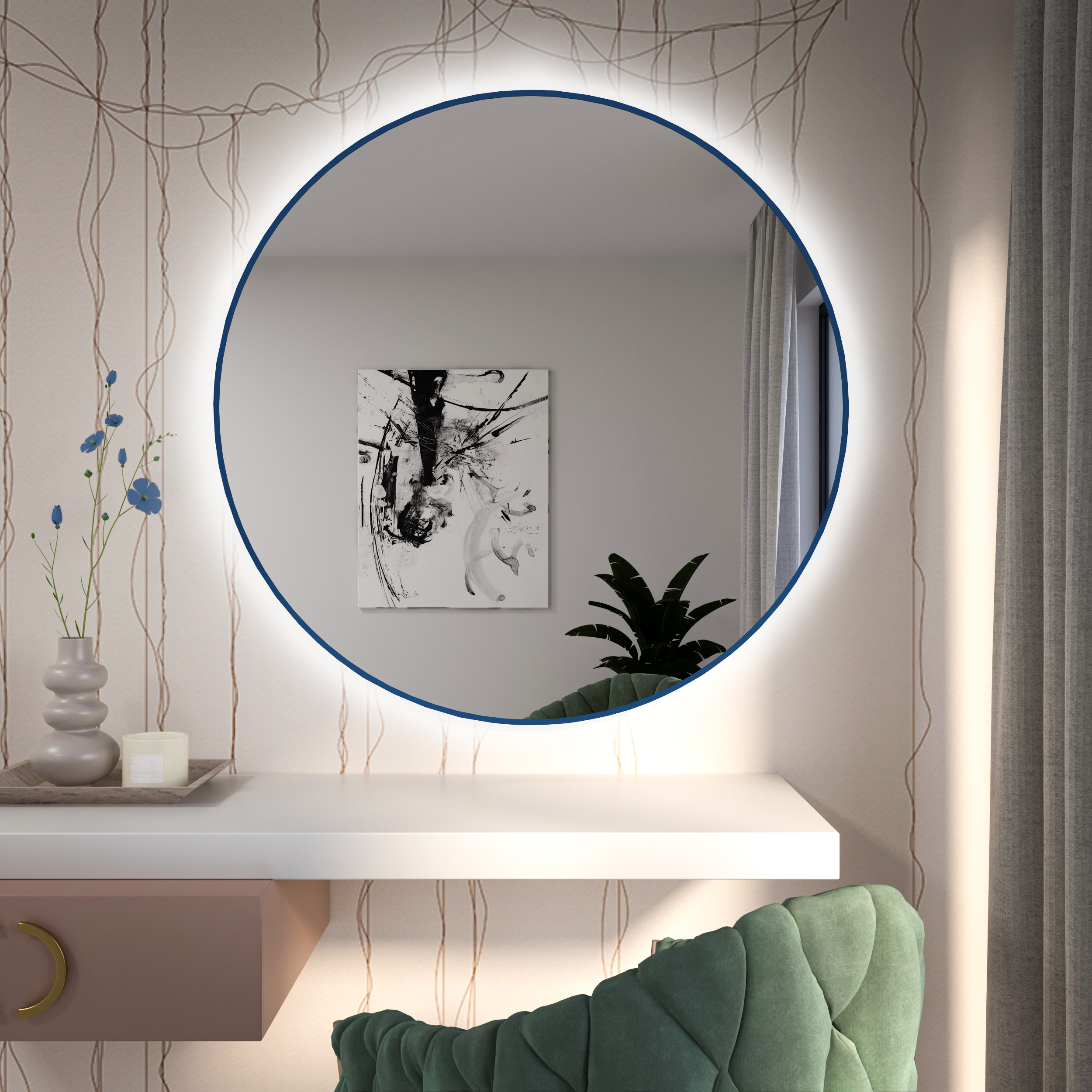 Baltica Design Tiny Border Bright spiegel 70x70 cm rond met verlichting blauw 5904107930770