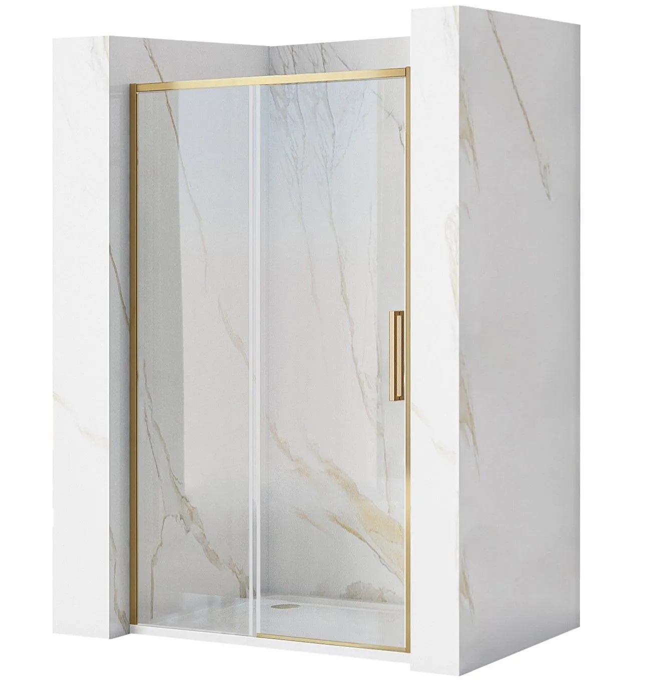 Rea Rapid Slide douchedeur 140 cm schuifbaar gouden geborsteld/helder glas REA-K8591