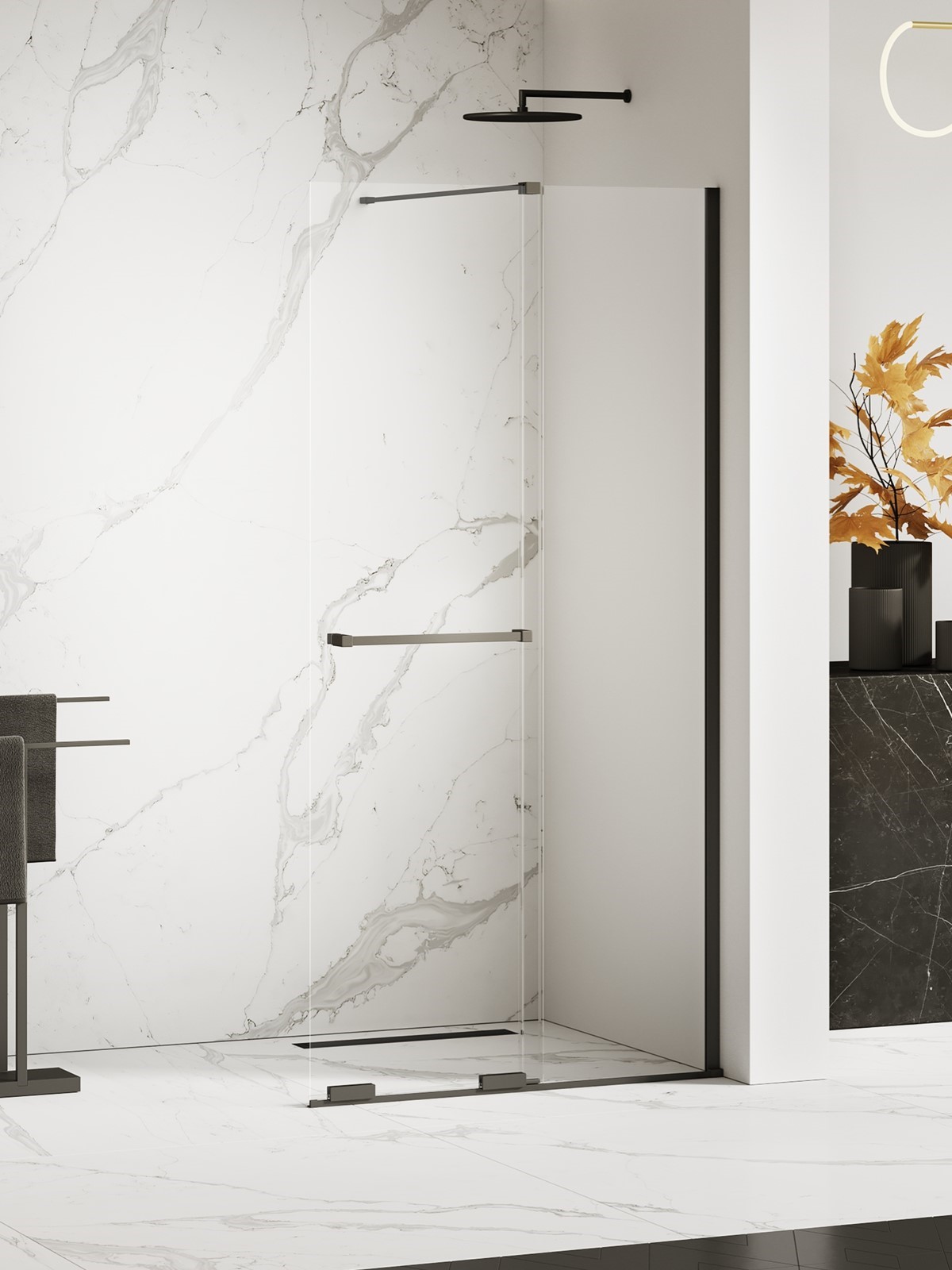 New Trendy Smart Black inloopdouchewand 80 cm zwart mat/helder glas EXK-6674