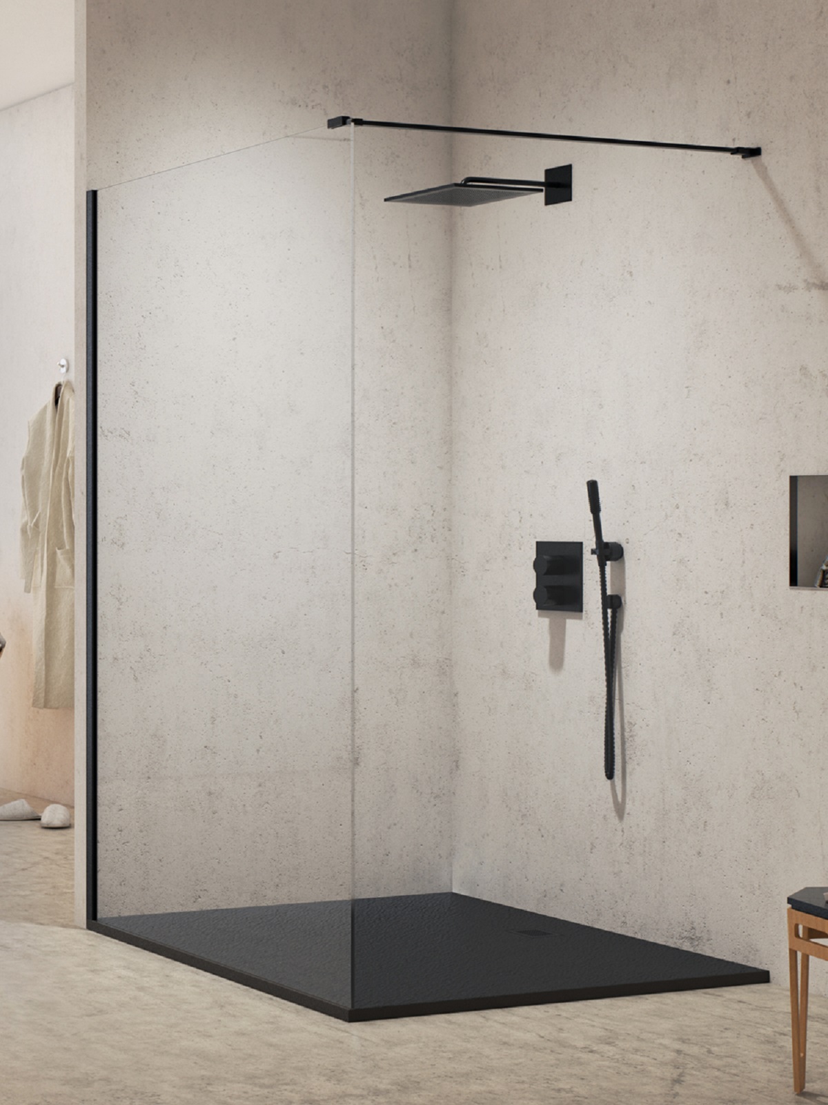New Trendy New Modus Black inloopdouchewand 80 cm zwart mat/helder glas EXK-5536