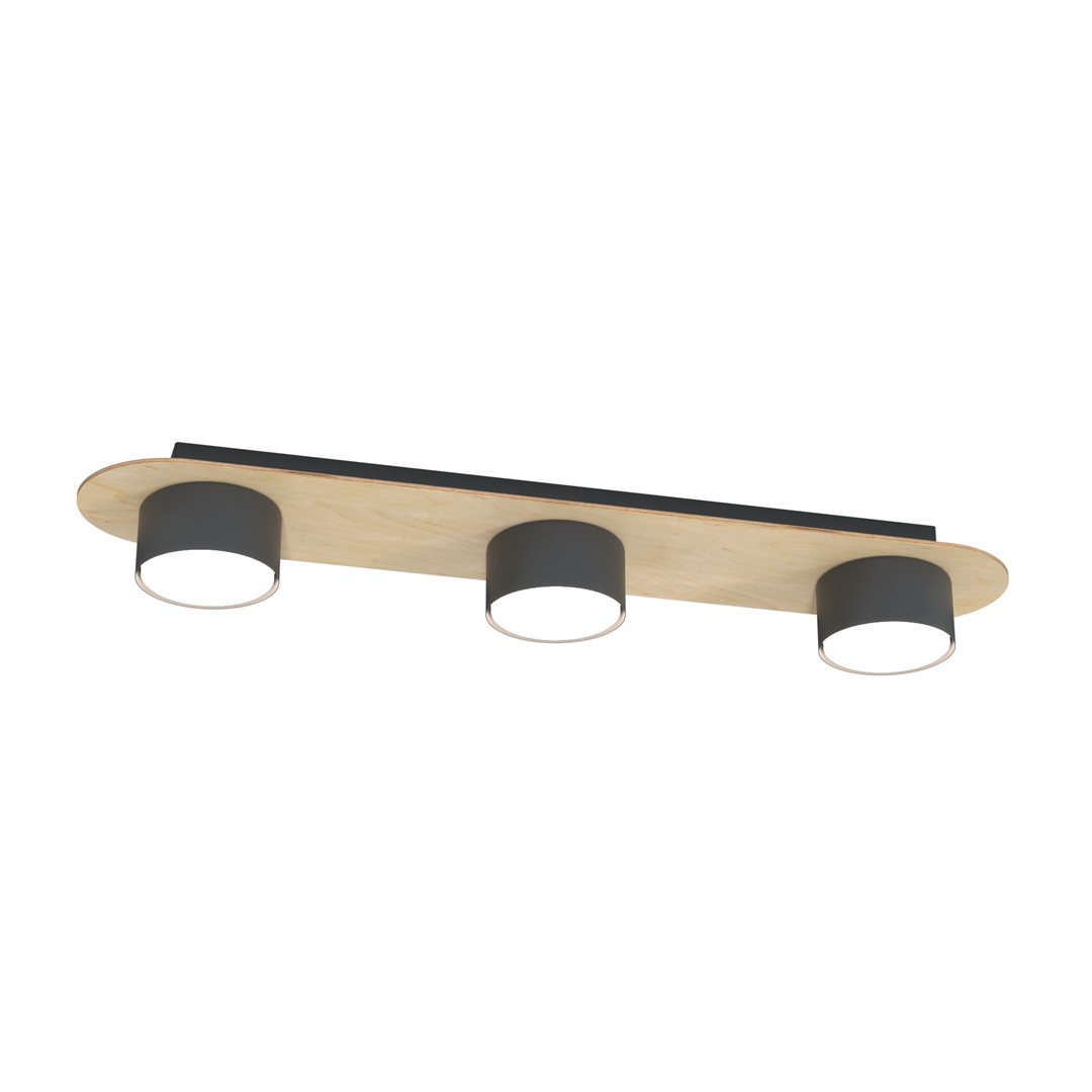 Emibig Diaz plafondlamp 3x12 W zwart-hout 1438/3