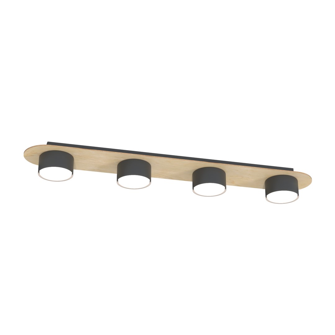 Emibig Diaz plafondlamp 4x12 W zwart-hout 1438/4