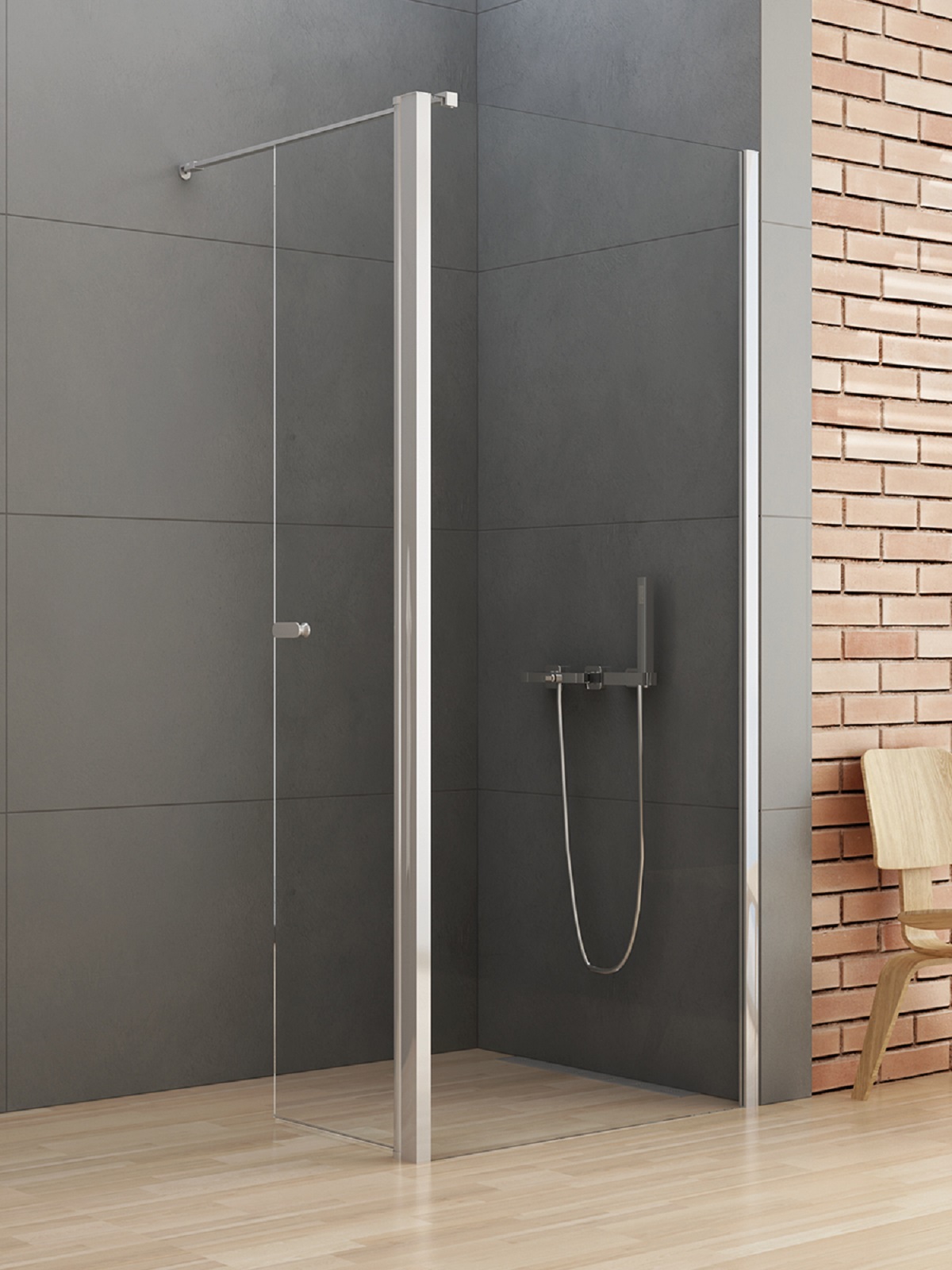 New Trendy New Soleo inloopdouchewand 110 cm chroom glans/helder glas K-0757