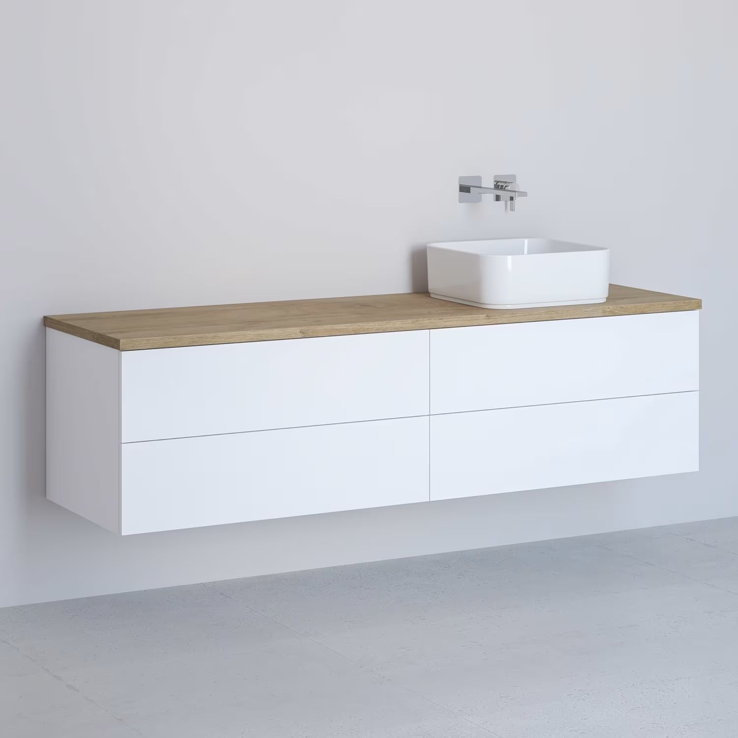 Kronenbach Cube kast met werkblad 161x48.7x44.5 cm hangend onder de wastafel wit-eik KBWTKOWTL1614WHGH