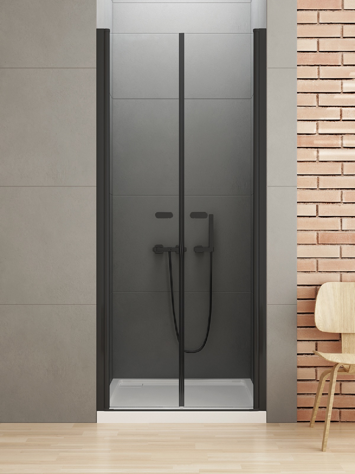 New Trendy New Soleo Black douchedeur 110 cm kantelbaar zwart mat/helder glas D-0217A