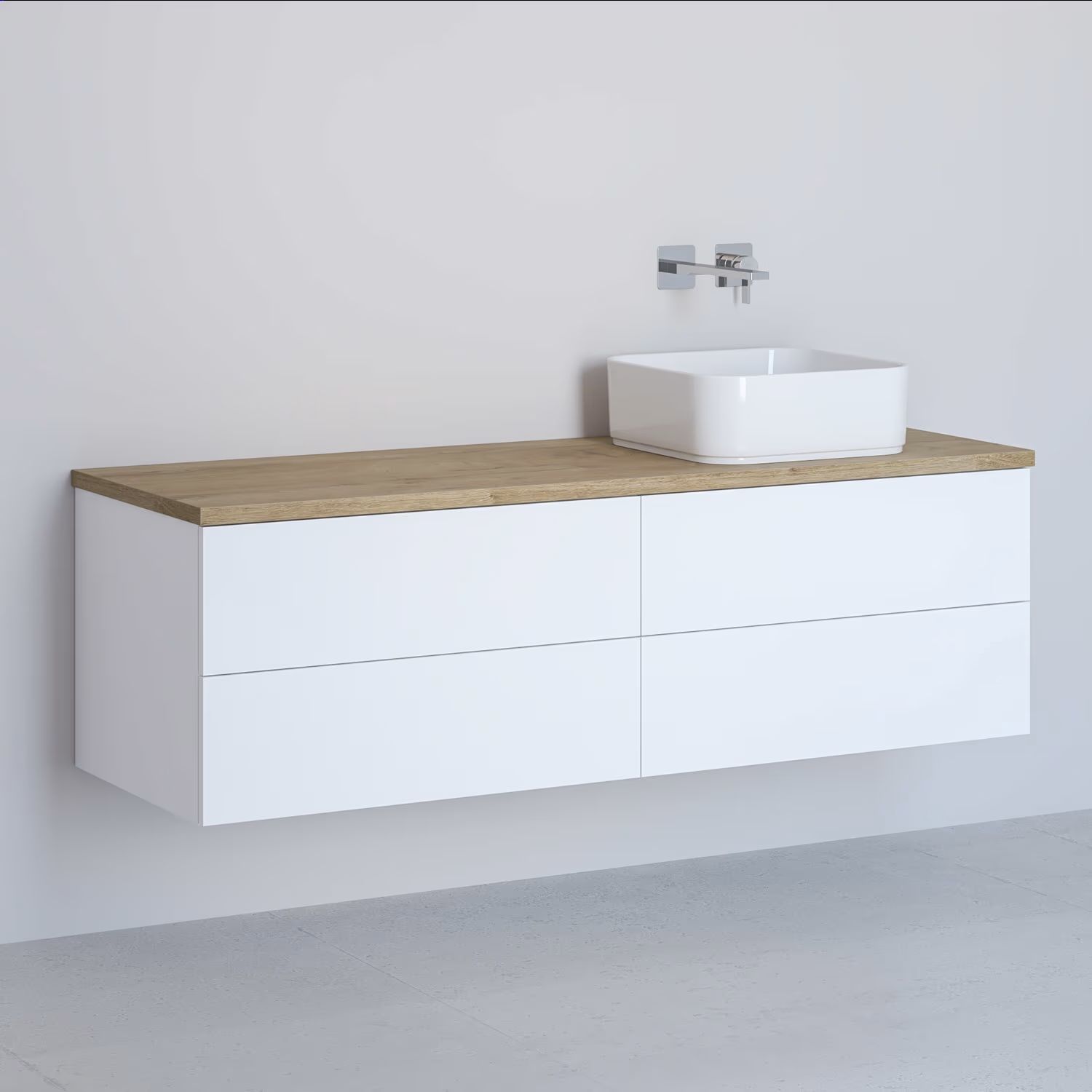 Kronenbach Cube kast met werkblad 141x48.7x44.5 cm hangend onder de wastafel wit-eik KBWTKOWTL1414WHGH