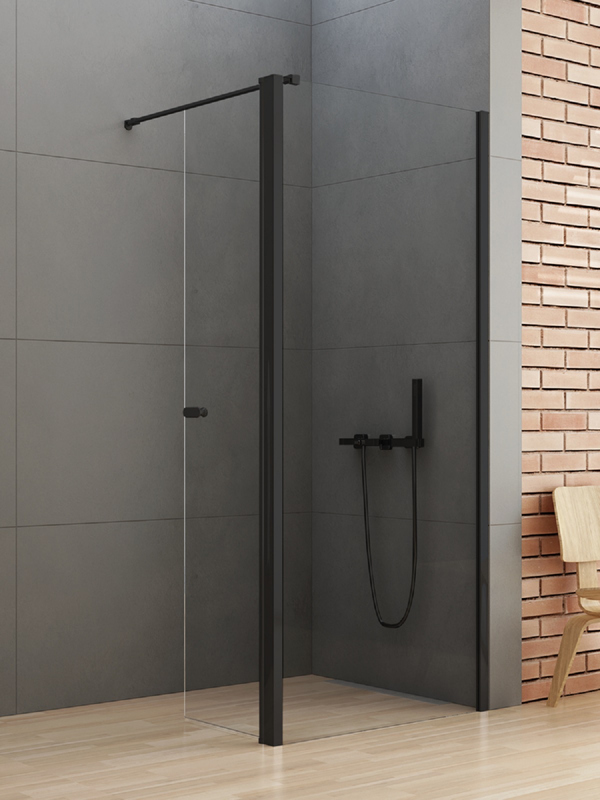 New Trendy New Soleo Black inloopdouchewand 60 cm zwart mat/helder glas K-0776