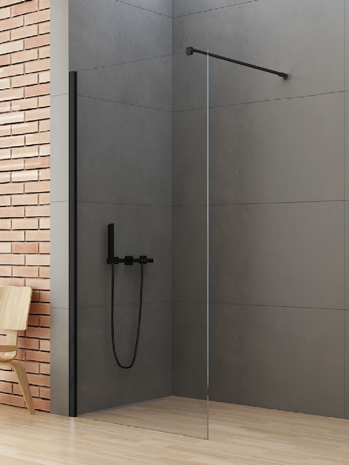 New Trendy New Soleo Black inloopdouchewand 70 cm zwart mat/helder glas K-0767-WP