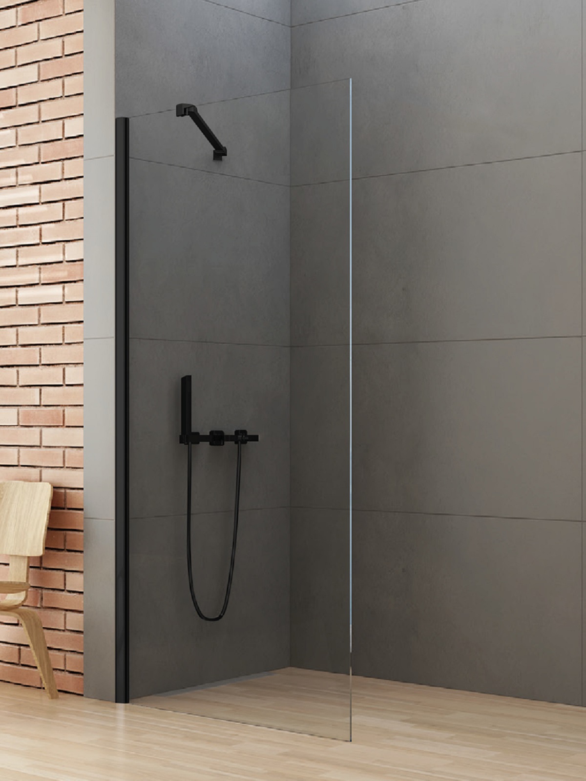 New Trendy New Soleo Black inloopdouchewand 100 cm zwart mat/helder glas K-0770