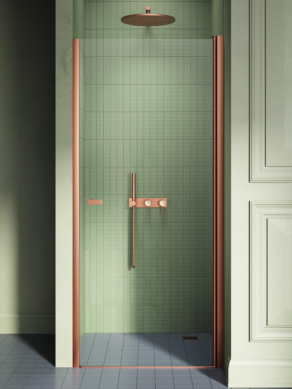 New Trendy New Soleo Copper Brushed douchedeur 70 cm kantelbaar koper geborsteld/helder glas D-0489A