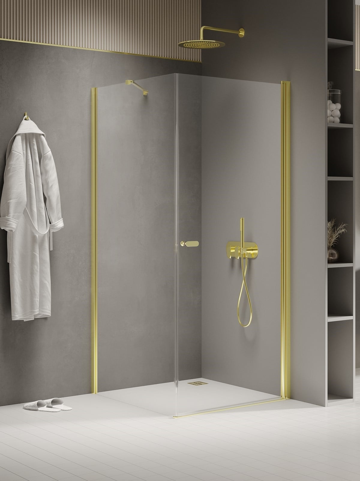 New Trendy New Soleo Light Gold douchecabine 100x100 cm vierkant gouden glans/helder glas K-1848