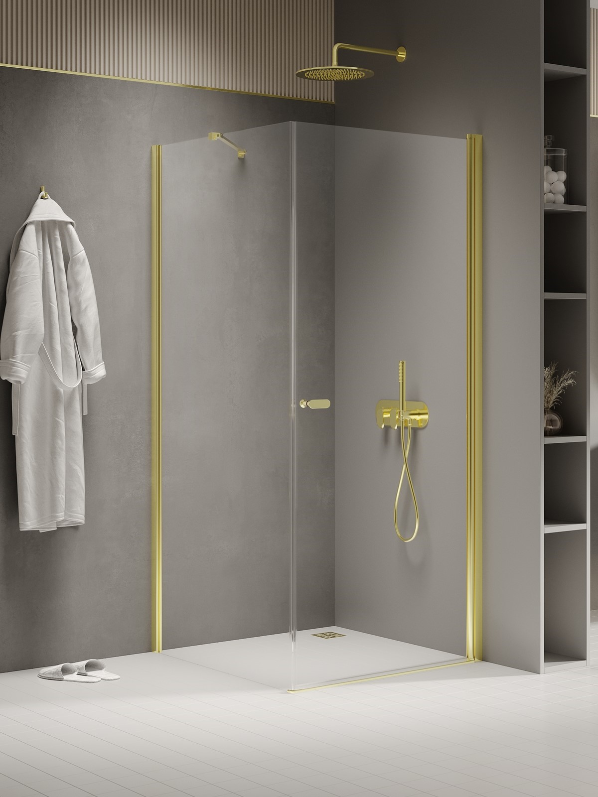 New Trendy New Soleo Light Gold douchecabine 100x70 cm rechthoekig gouden glans/helder glas K-1830