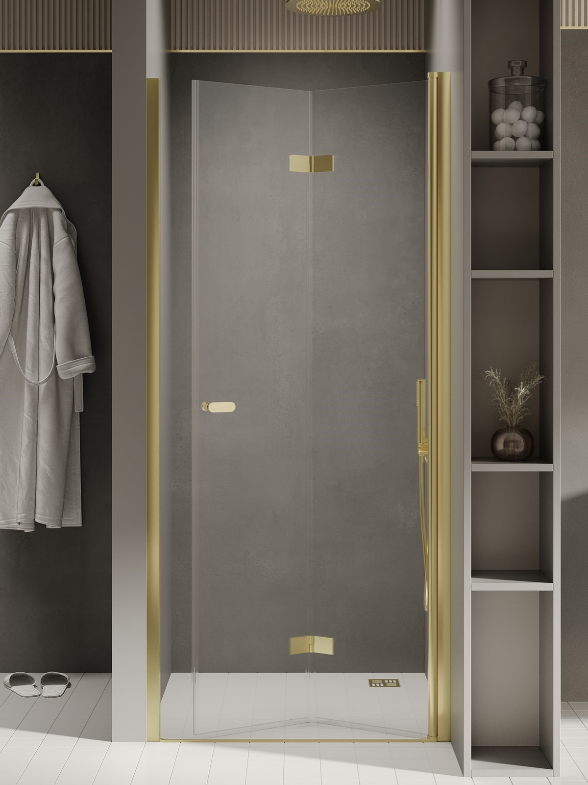 New Trendy New Soleo Light Gold douchedeur 70 cm vouwbaar gouden glans/helder glas D-0461A