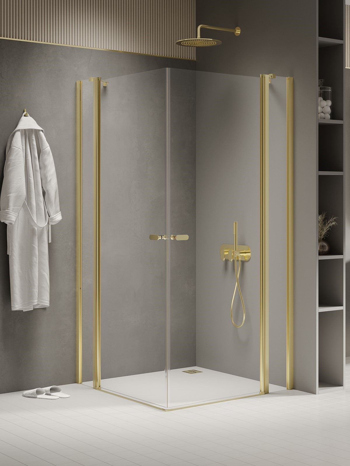 New Trendy New Soleo Light Gold douchecabine 120x90 cm rechthoekig gouden glans/helder glas K-1888