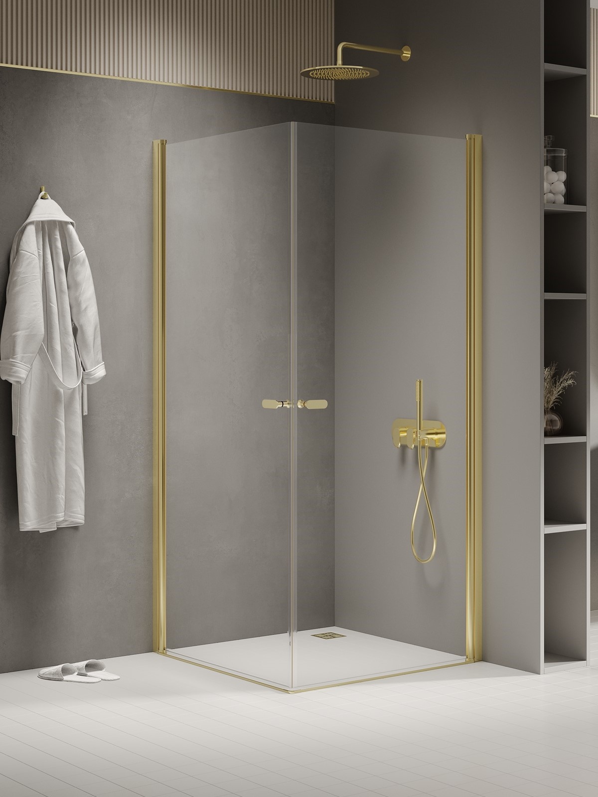 New Trendy New Soleo Light Gold douchecabine 80x70 cm rechthoekig gouden glans/helder glas K-1876