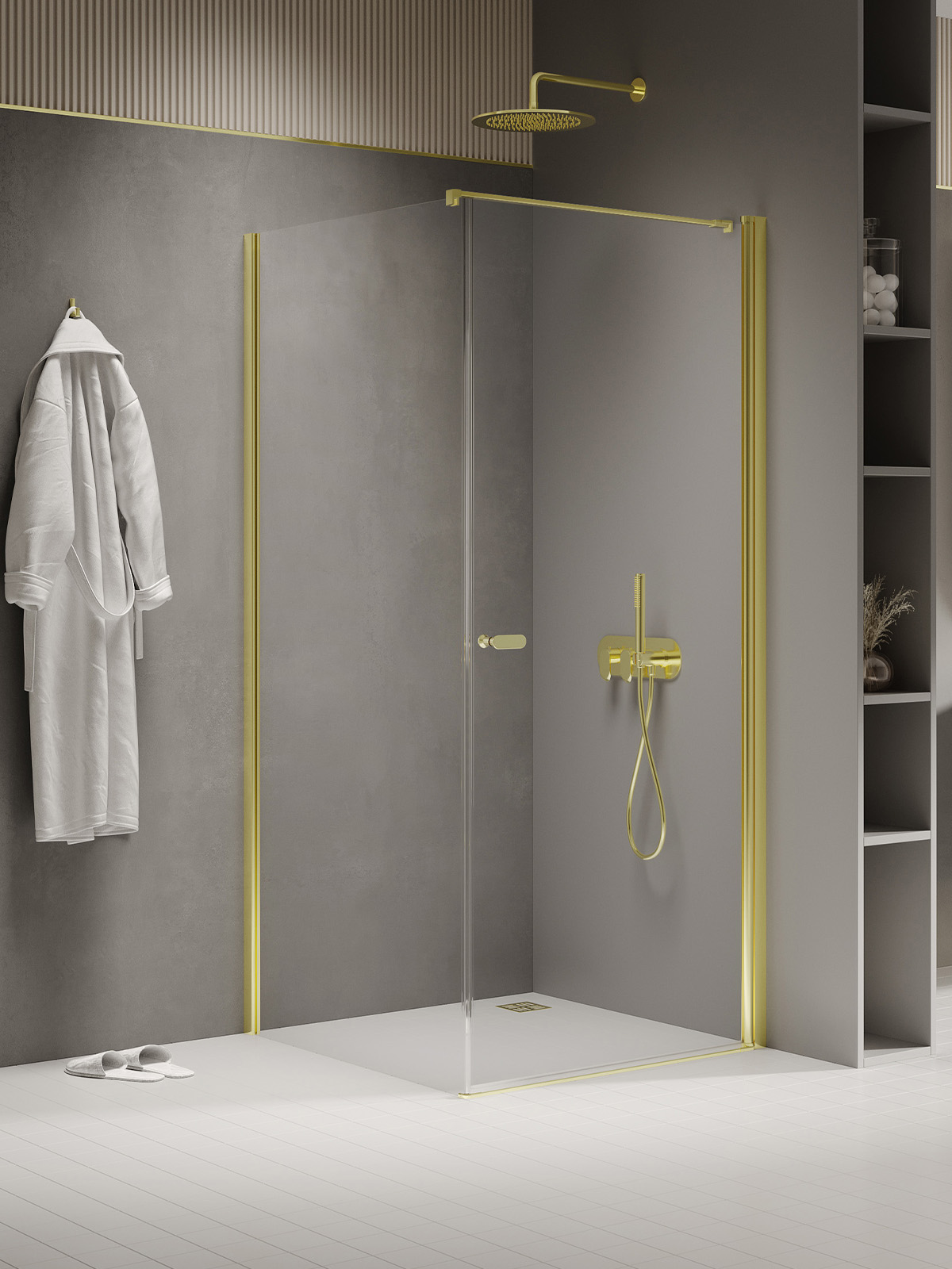 New Trendy New Soleo Light Gold douchecabine 100x90 cm rechthoekig gouden glans/helder glas K-1847-WP