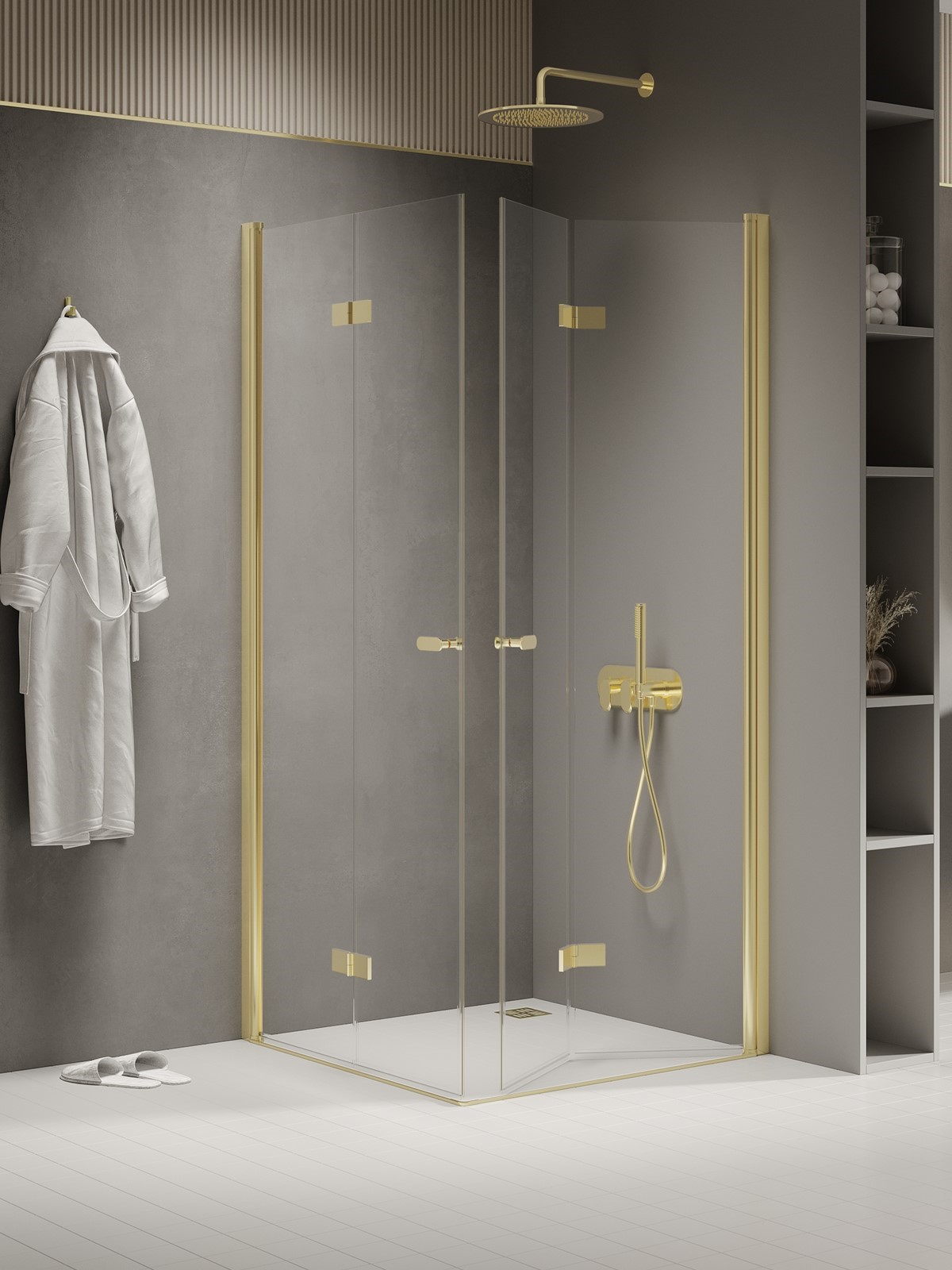 New Trendy New Soleo Light Gold douchecabine 100x90 cm rechthoekig gouden glans/helder glas K-1954