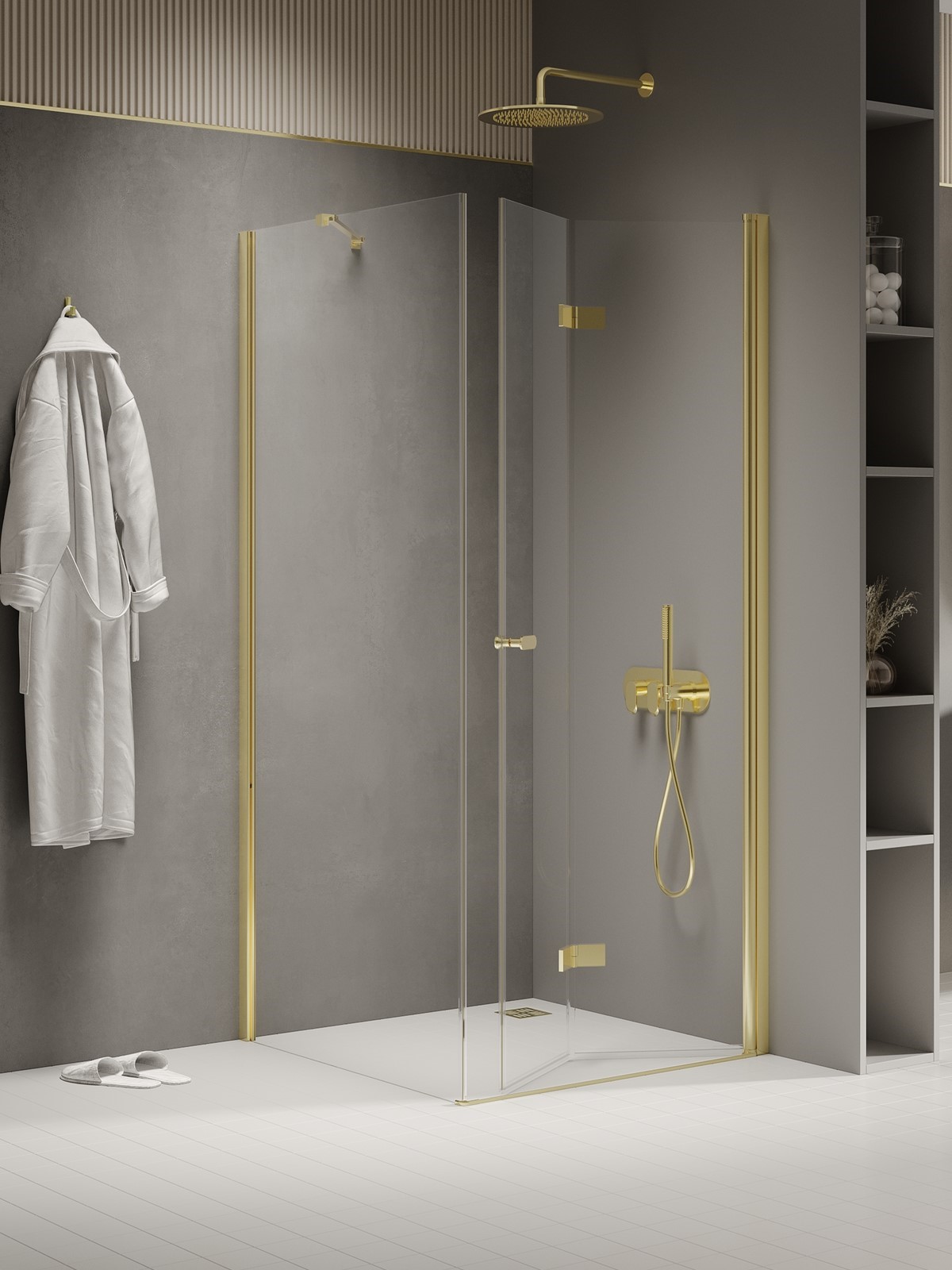 New Trendy New Soleo Light Gold douchecabine 100x80 cm rechthoekig gouden glans/helder glas K-1938
