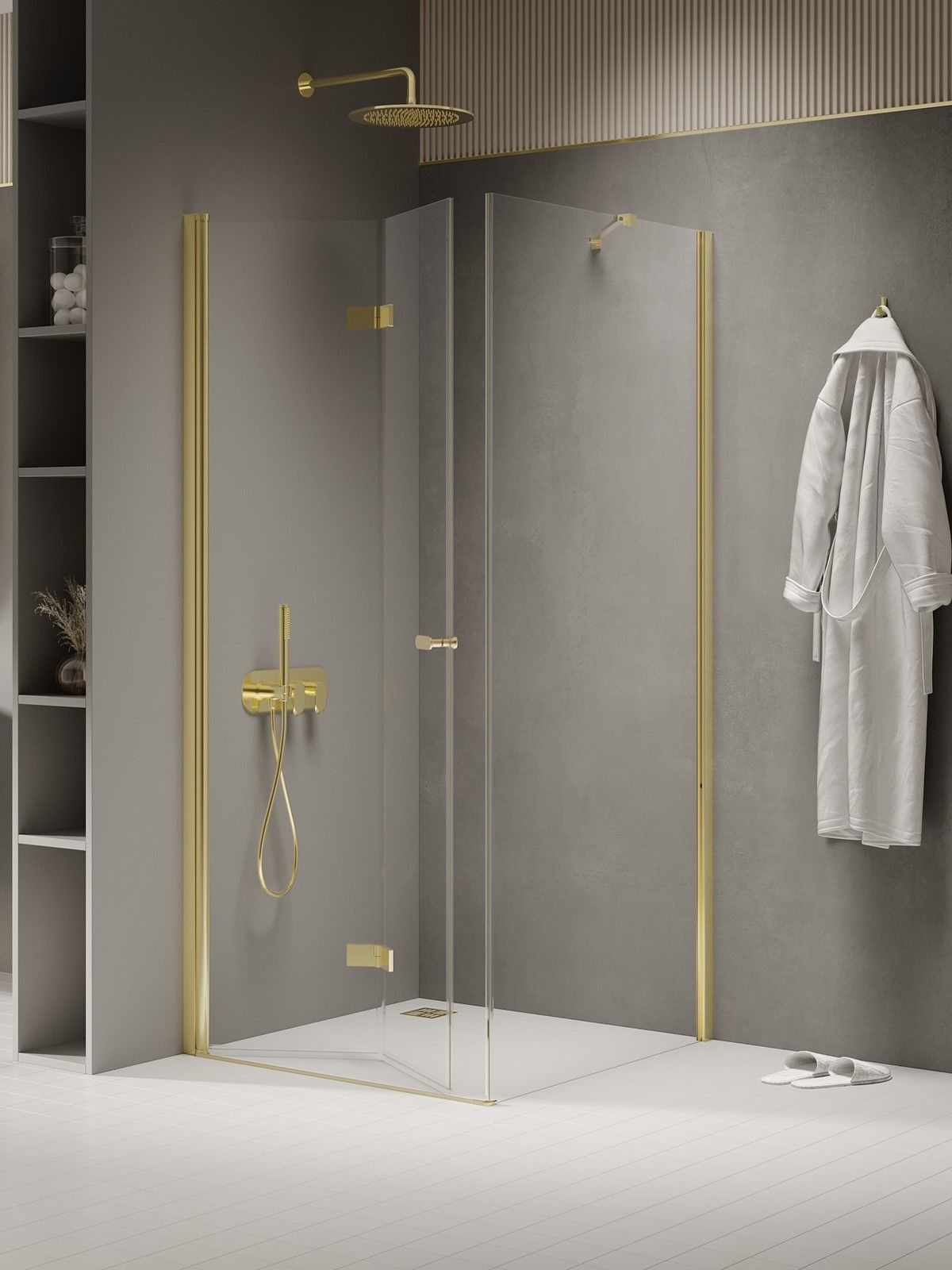 New Trendy New Soleo Light Gold douchecabine 80x80 cm vierkant gouden glans/helder glas K-1902