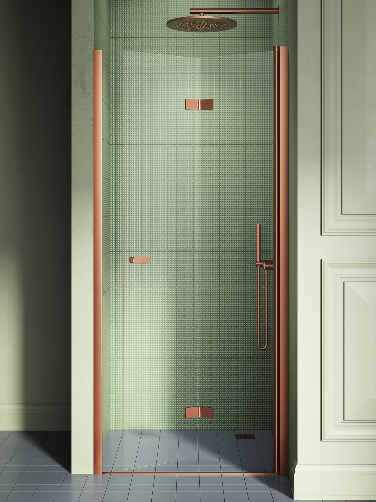New Trendy New Soleo Copper Brushed douchedeur 120 cm vouwbaar koper geborsteld/helder glas D-0508A