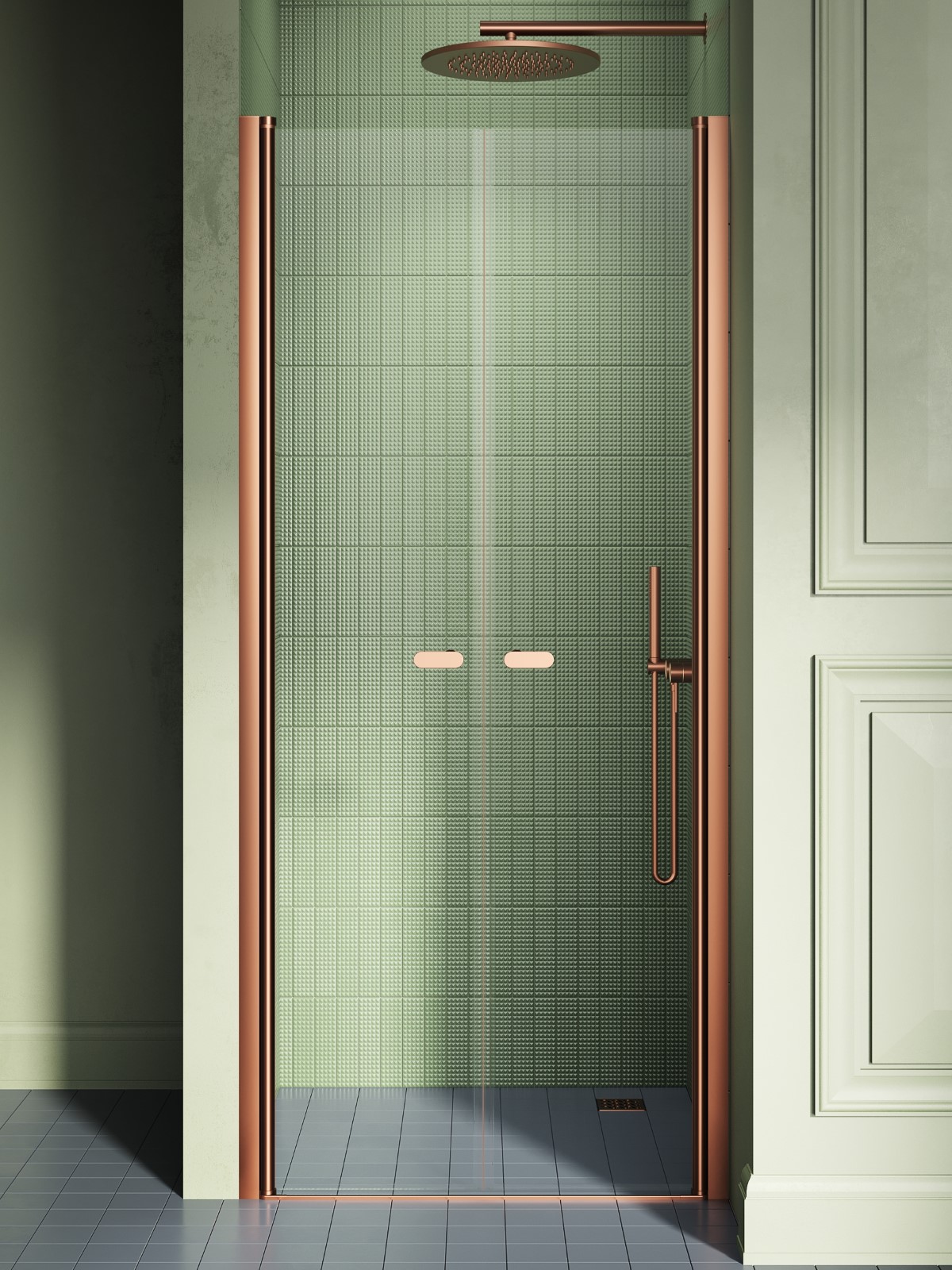 New Trendy New Soleo Copper Brushed douchedeur 120 cm kantelbaar koper geborsteld/helder glas D-0498A