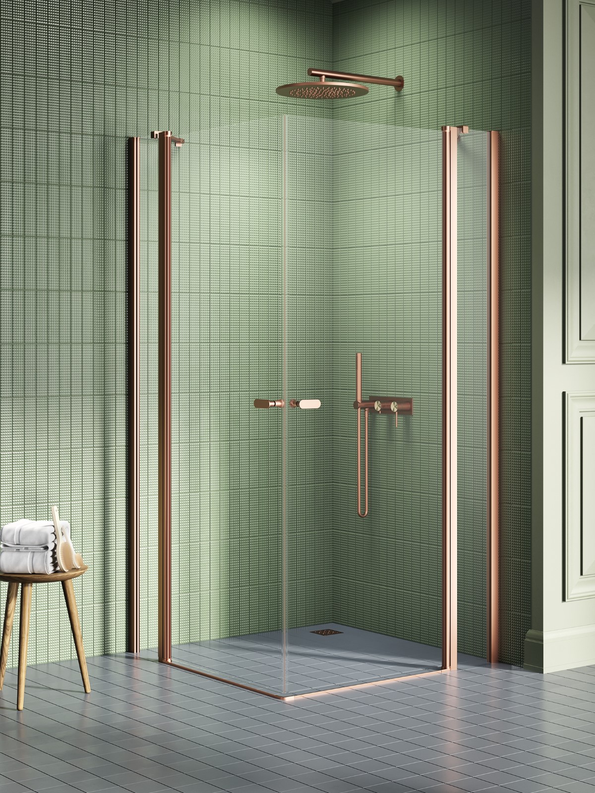 New Trendy New Soleo Copper Brushed douchecabine 100x100 cm vierkant koper geborsteld/helder glas K-2021