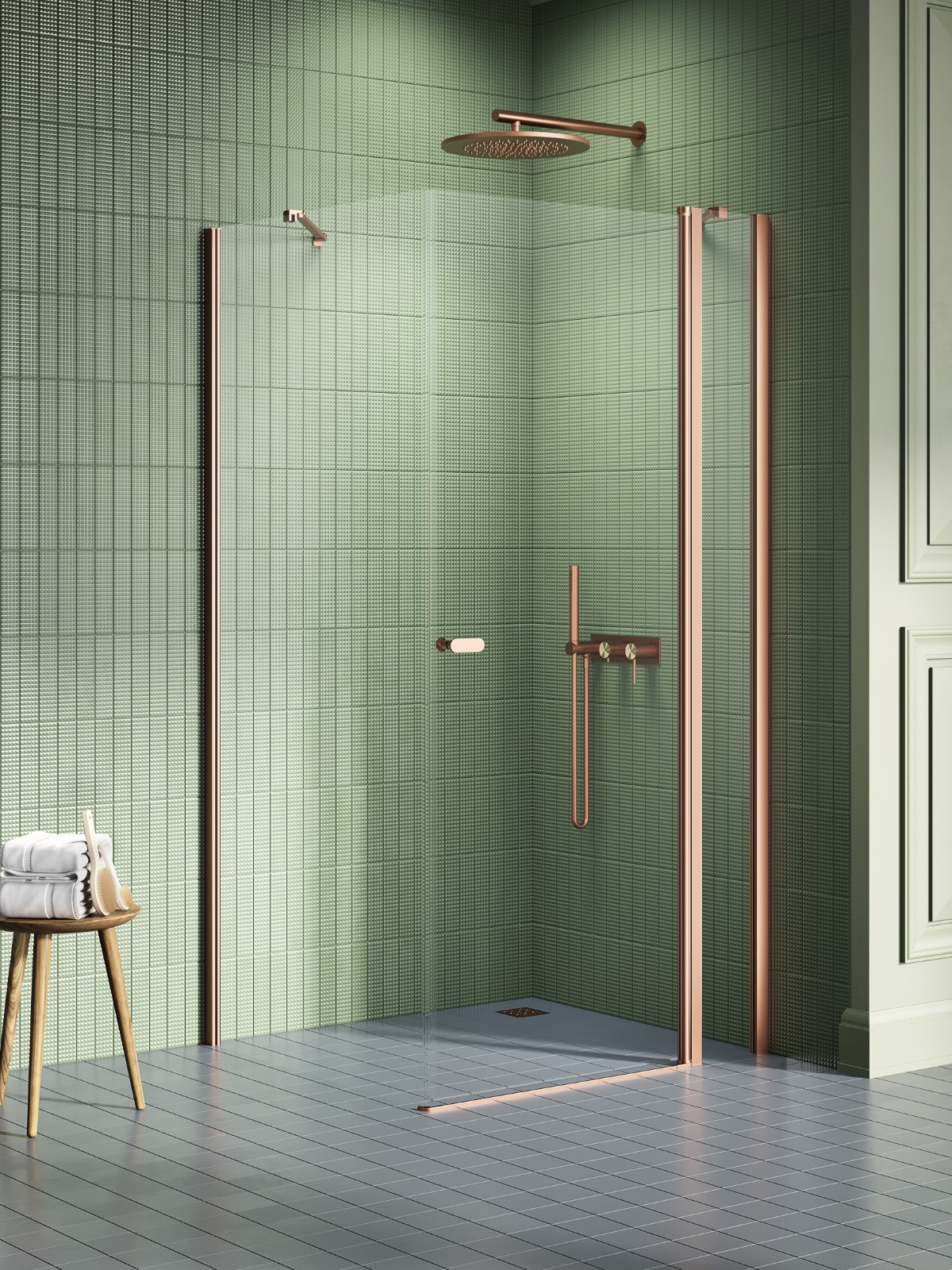 New Trendy New Soleo Copper Brushed douchecabine 90x90 cm vierkant koper geborsteld/helder glas K-1985