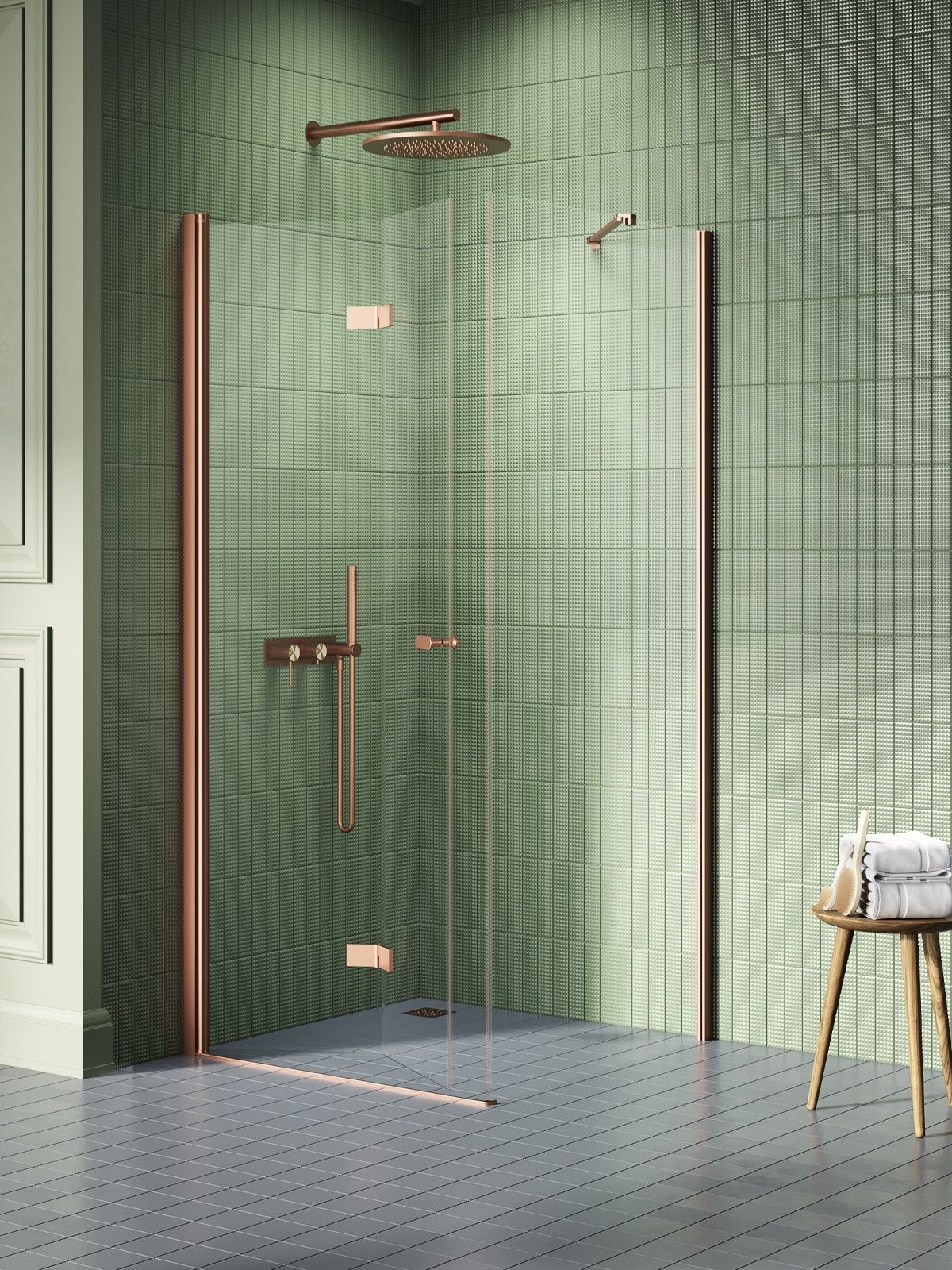 New Trendy New Soleo Copper Brushed douchecabine 110x90 cm rechthoekig koper geborsteld/helder glas K-2043