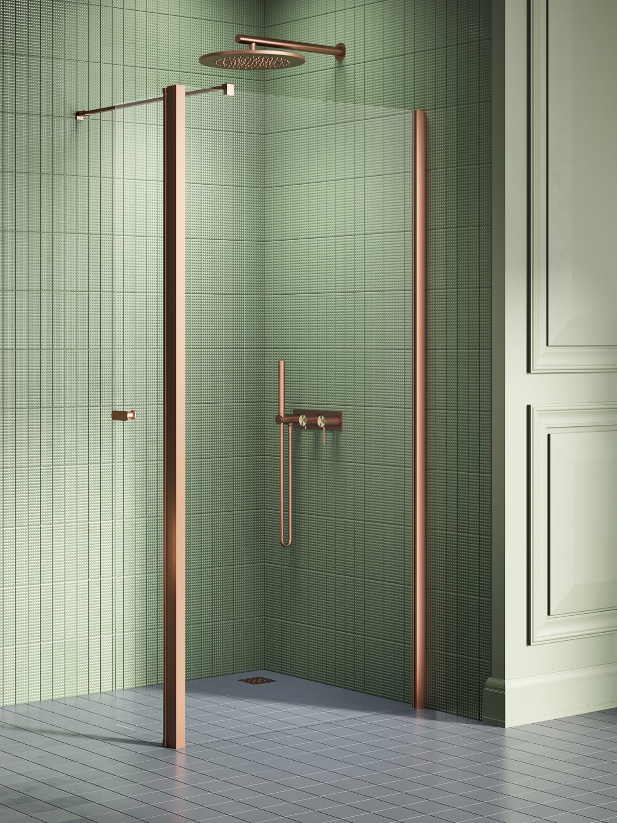 New Trendy New Soleo Copper Brushed inloopdouchewand 110 cm koper geborsteld/helder glas K-2121