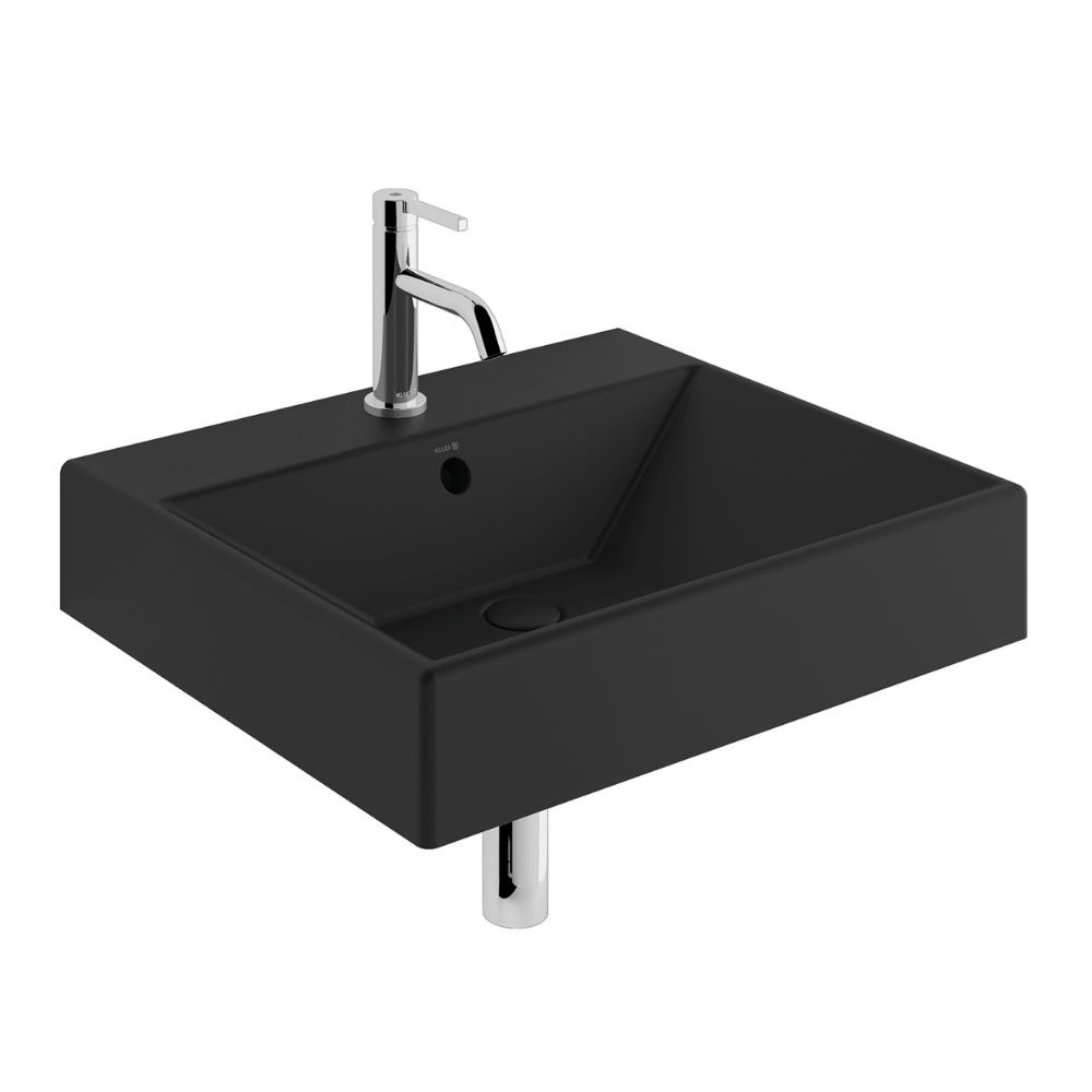 Kludi Resa wastafel met stop 61x50.5 cm vierkant meubel-opbouw zwart mat 59WW6139