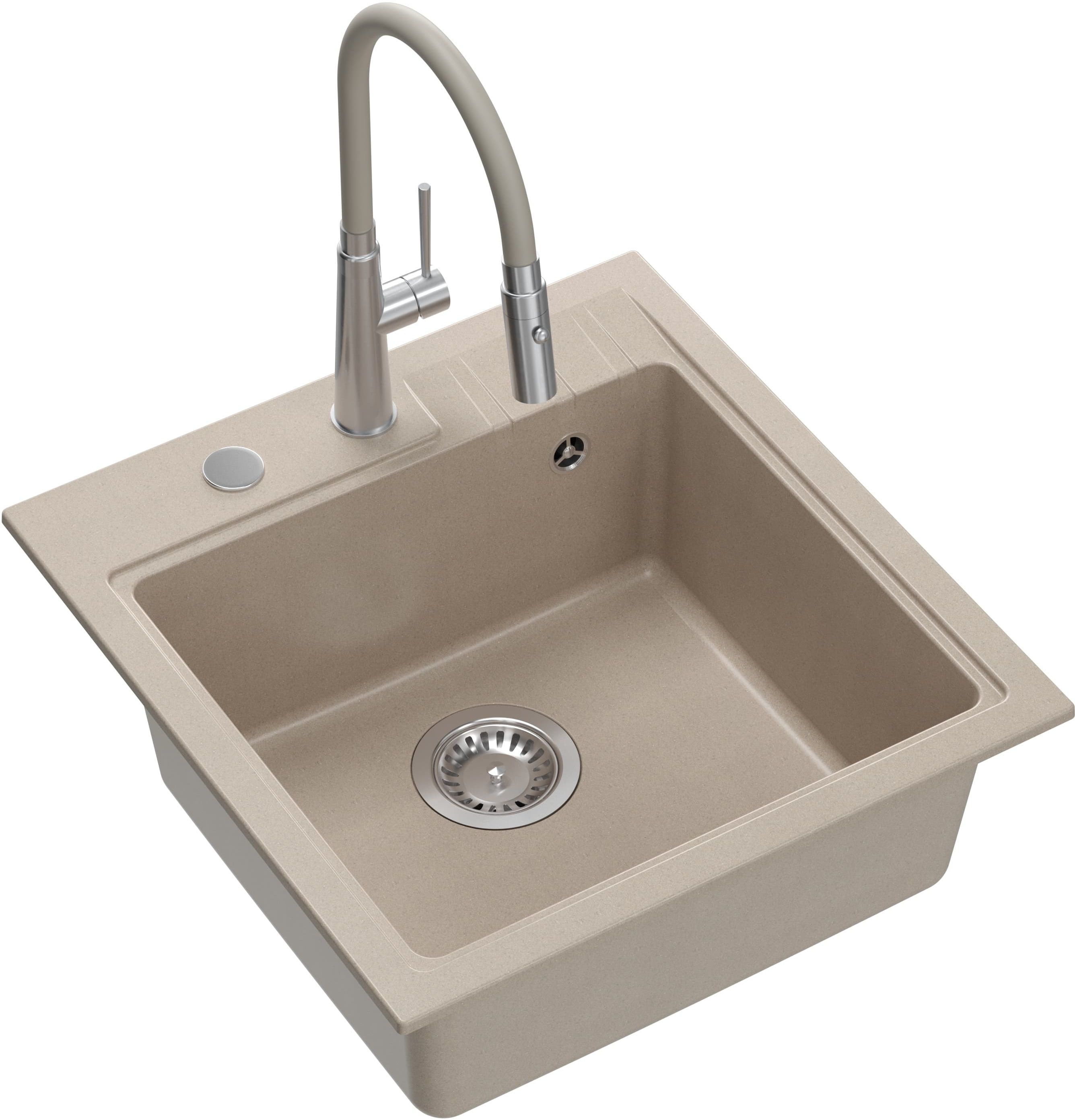Quadron Peter spoelbak met kraan beige/staal HCQP5052BEZK_3922505BSBE