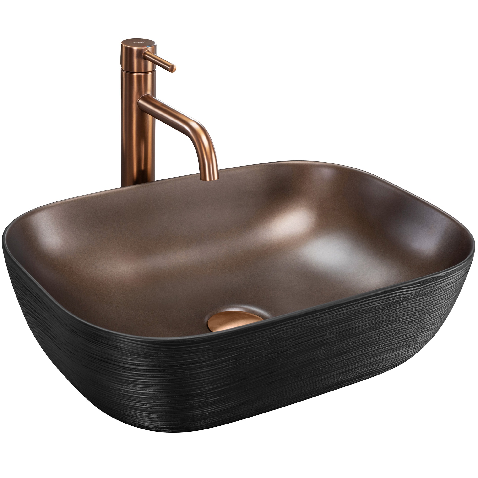 Rea Belinda Cooper wastafel 46.5x33.5 cm rechthoekig opbouw zwart mat REA-U6384