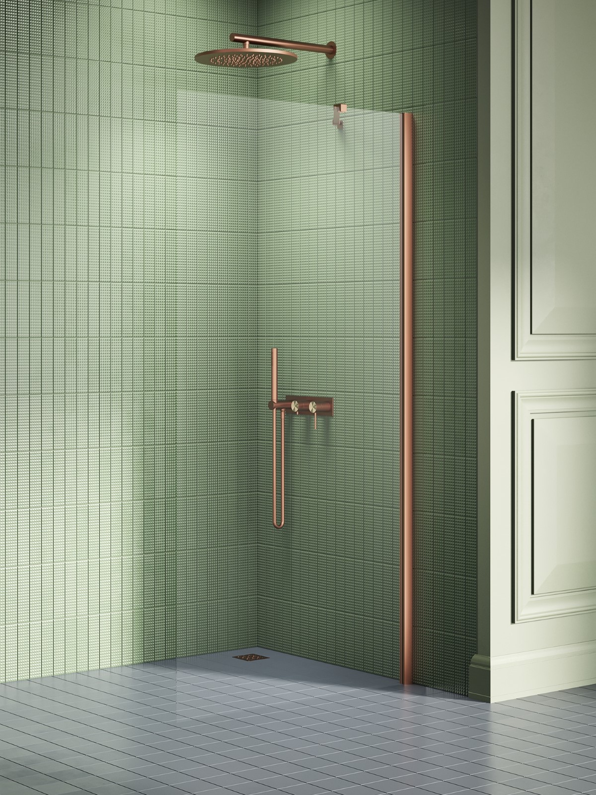 New Trendy New Soleo Copper Brushed inloopdouchewand 70 cm koper geborsteld/helder glas K-2101