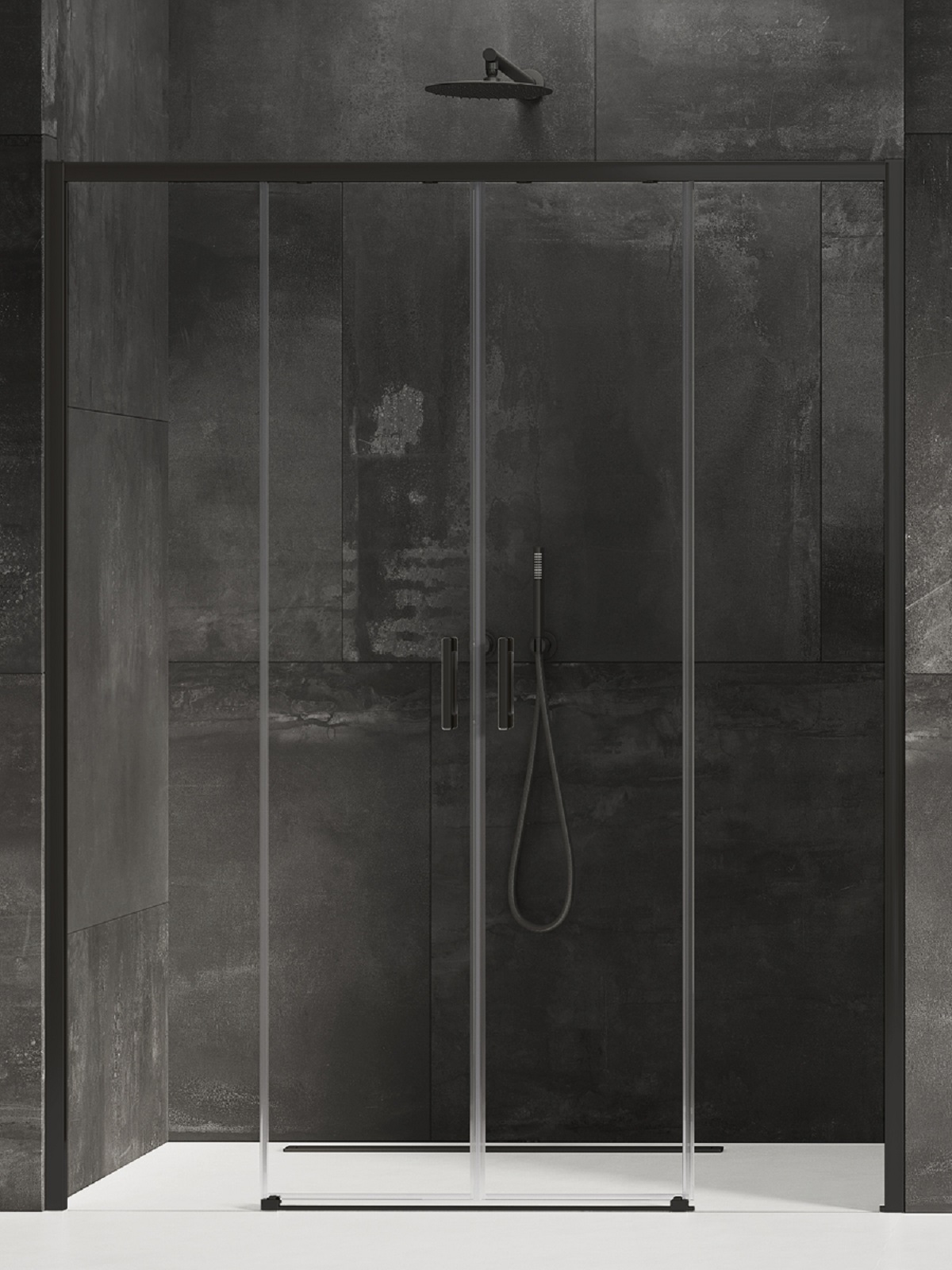 New Trendy Prime Black douchedeur 200 cm schuifbaar zwart mat/helder glas D-0347A