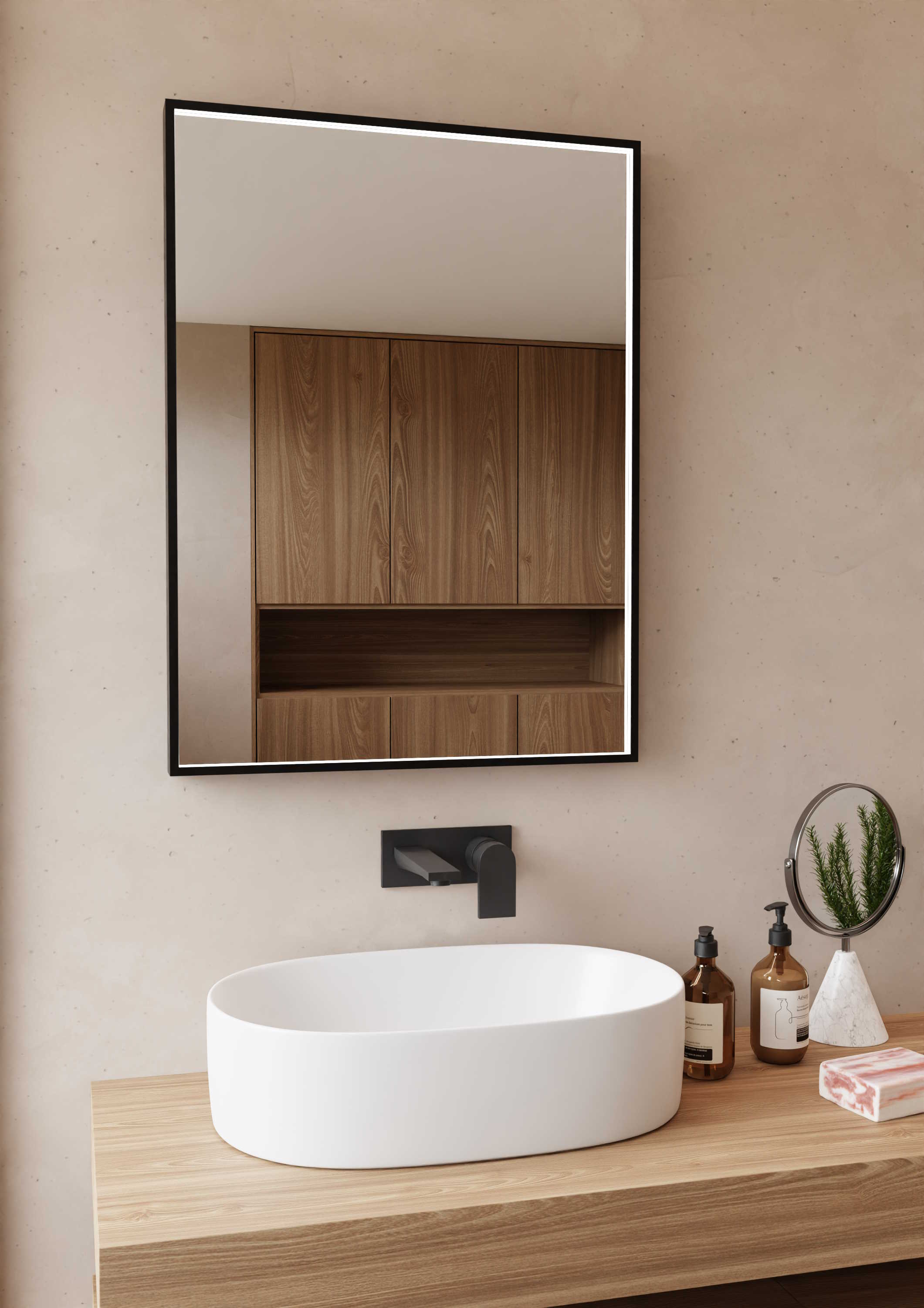 Dubiel Vitrum Poe spiegel 60x80 cm rechthoekig met verlichting zwart 5905241013244