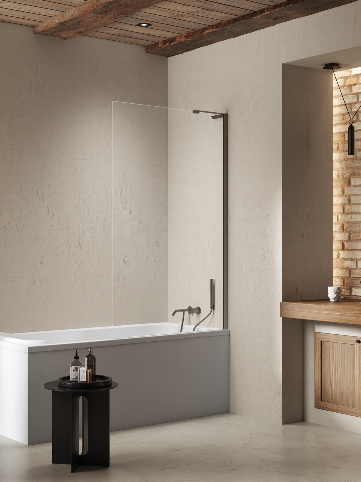 New Trendy Nesta badscherm 70 cm uit één stuk geborsteld/helder glas P-0223-WL