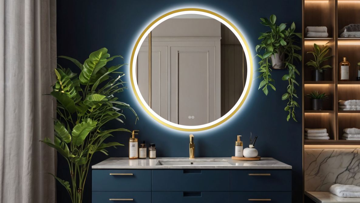 Venti Orion Gold spiegel 80x80 cm rond met verlichting met verwarmingsmat gouden 5905951180311
