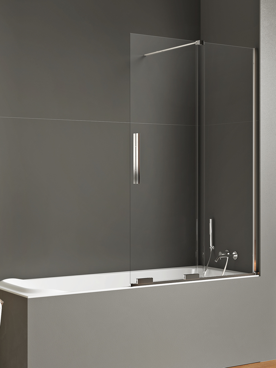 New Trendy Smart badscherm 120 cm tweedelig chroom glans/helder glas EXK-4098