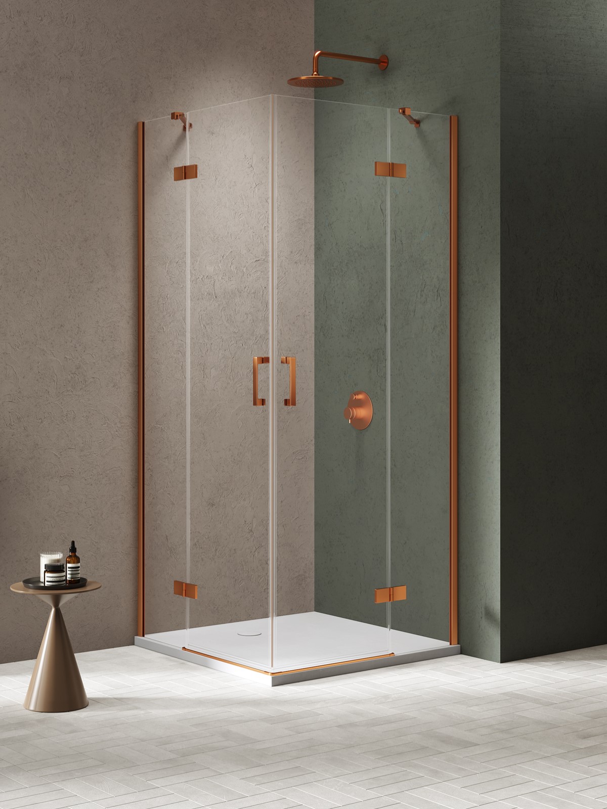 New Trendy Nesta douchecabine 90x90 cm koper geborsteld/helder glas K-4656