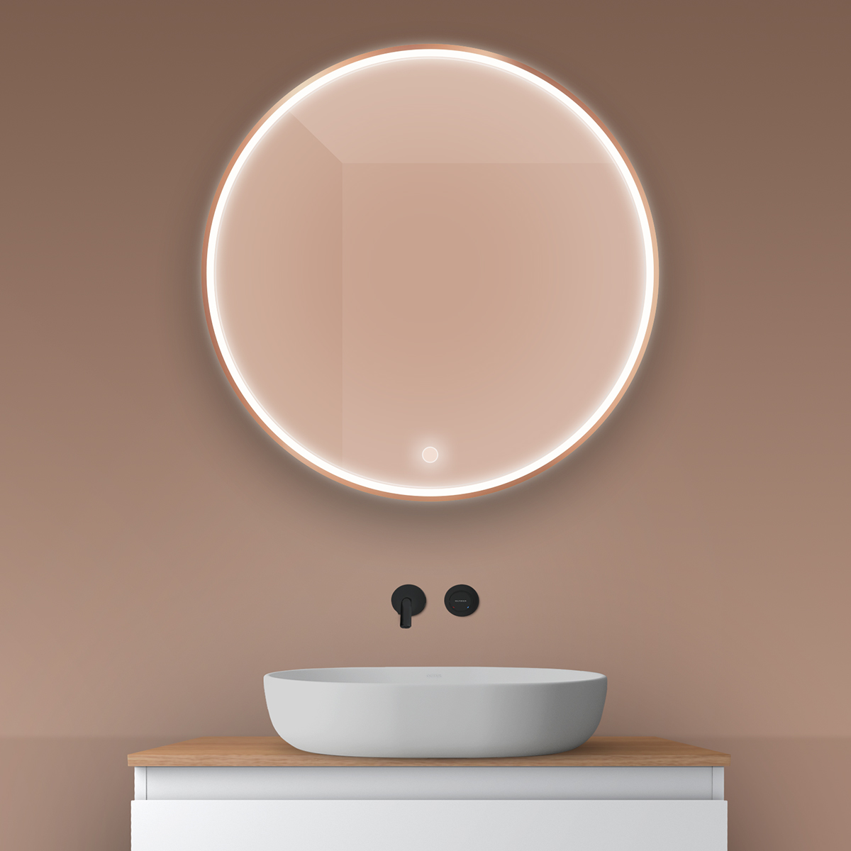 Oltens Nordlis spiegel 80x80 cm rond met verlichting met verwarmingsmat 64101610