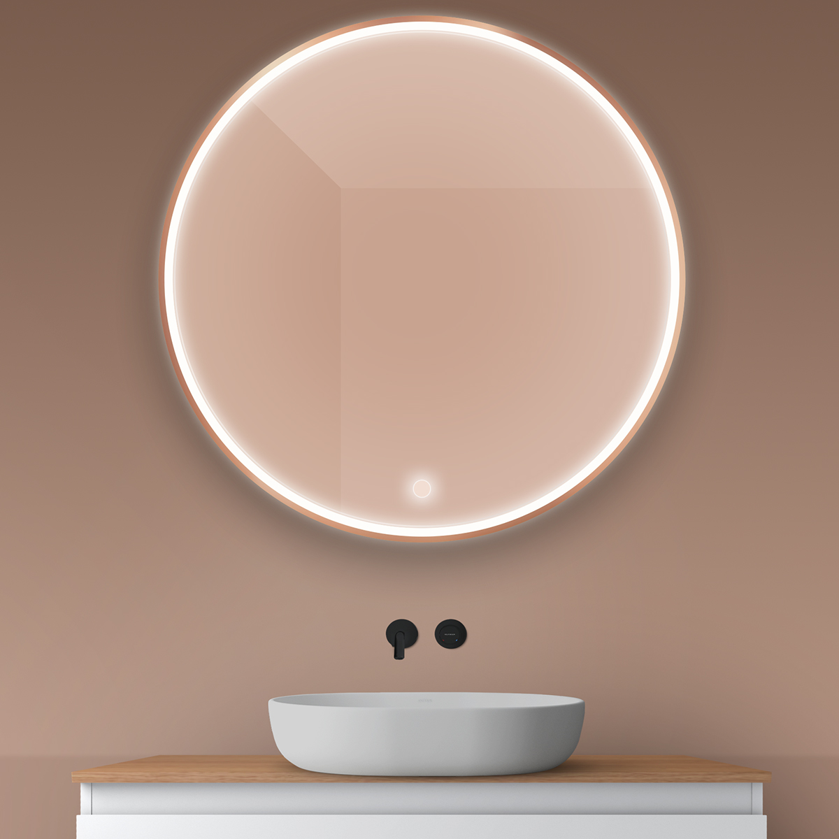 Oltens Nordlis spiegel 100x100 cm rond met verlichting met verwarmingsmat 64102610